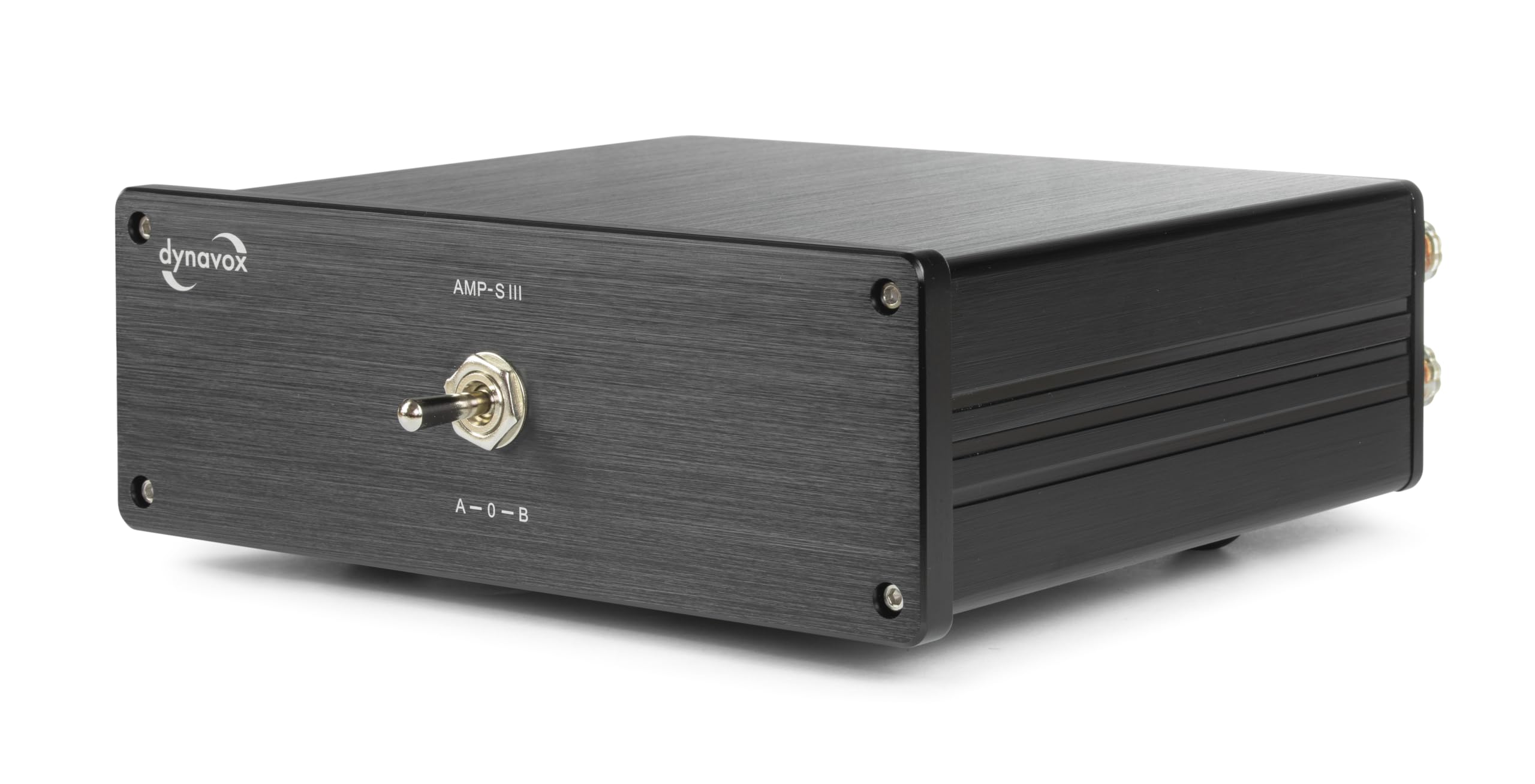 Dynavox AMP-S III conmutador para Amplificador y Altavoces, Carcasa de Aluminio, 2 Pares de Altavoces o 2 amplificadores, conexión con Conectores Tipo Banana y terminales de Tornillo, Negro