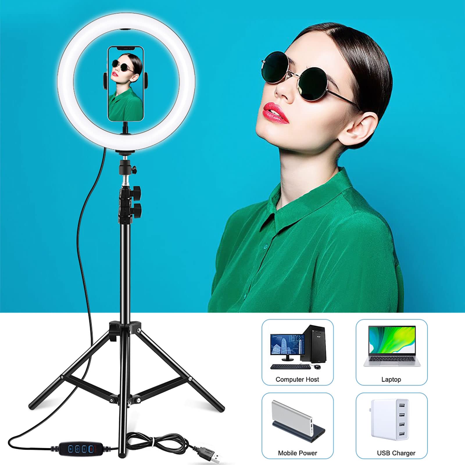 ELLENNE Anello Luminoso LED Selfie Ring Light 26cm Smartphone Treppiede