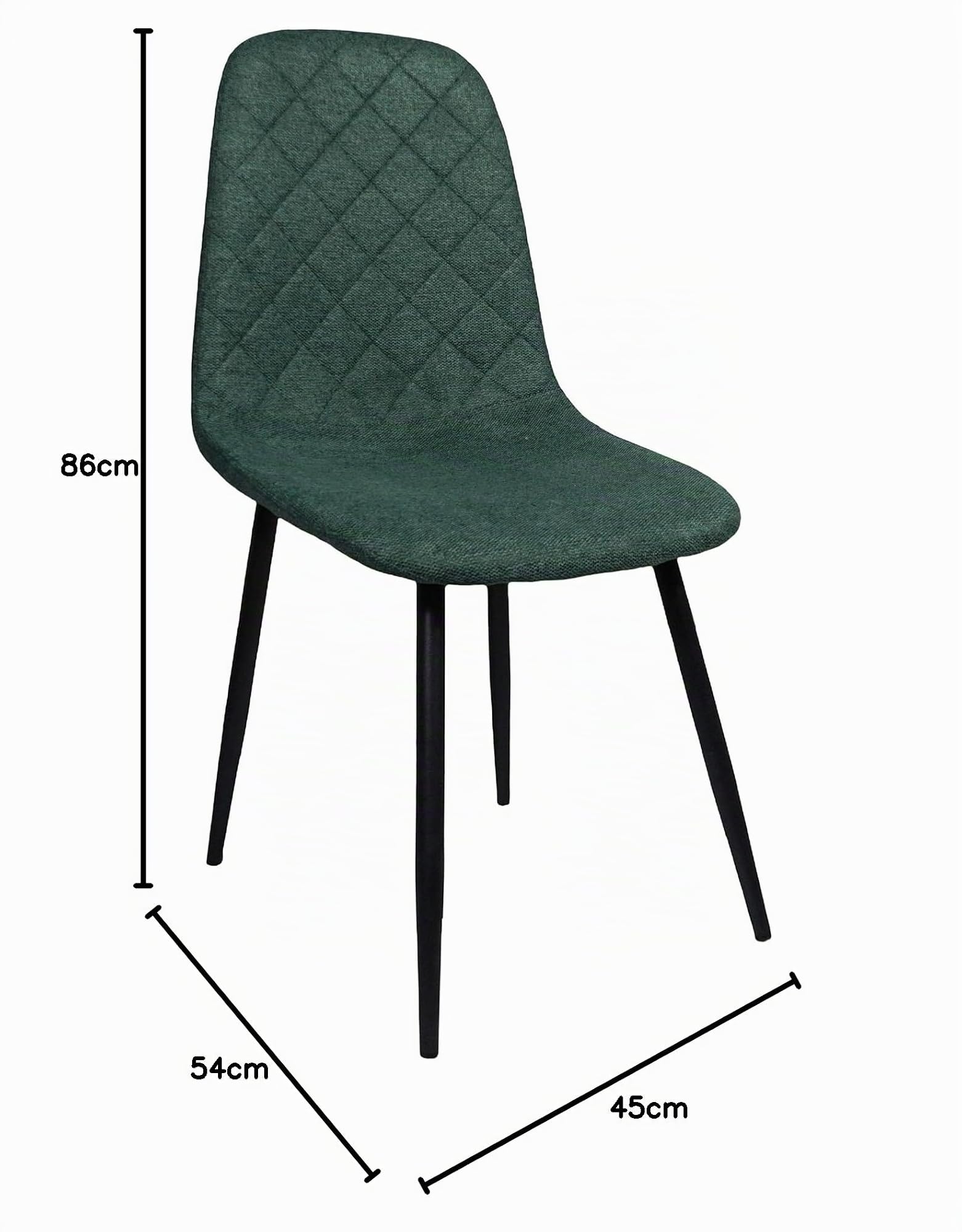 Home Heavenly®- Sillas Comedor salón SUIZ Pack de 4 sillas tapizadas de Estilo nordico en colór Verde Oscuro Patas metalicas colór Negro