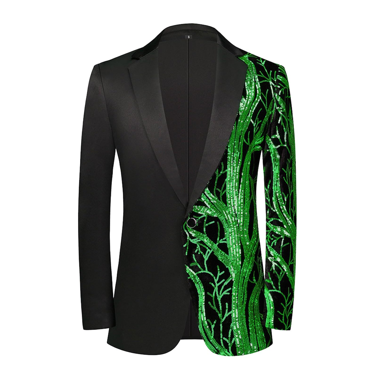 Cokbyavla Men's Suits & Blazers,Silver Sequin Top Mens Glitter Jacket Blue Velvet Suit Big and Tall Suit Jackets for Men 4XL Shawl Lapel Tuxedos Men Christmas Men Suit(50Green,3XL)