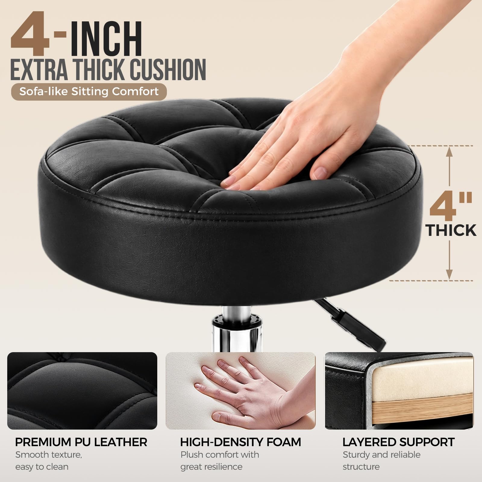 Heavy Duty Rolling Stool - Adjustable Height -4 Heavy Duty Rolling Stool - Adjustable Height -4