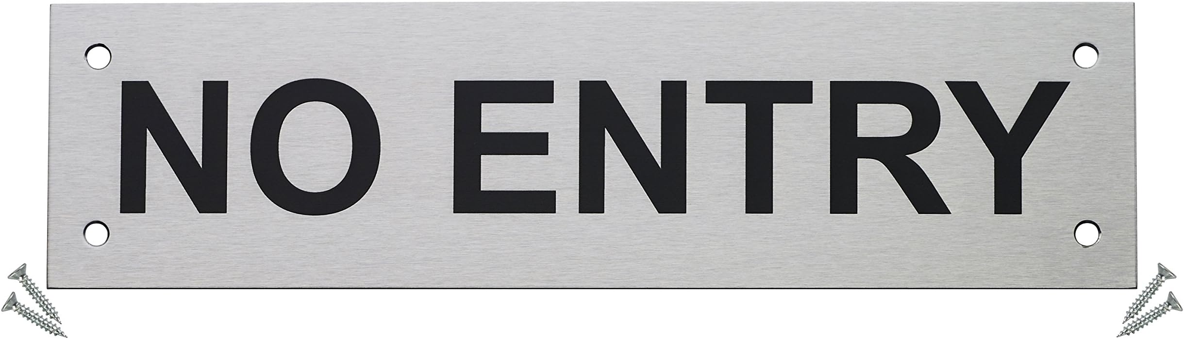 Fire Door Guru® No Entry Door Sign - 225 x 60mm Rectangular - Stainless Steel Safety Sign - Fixings Included