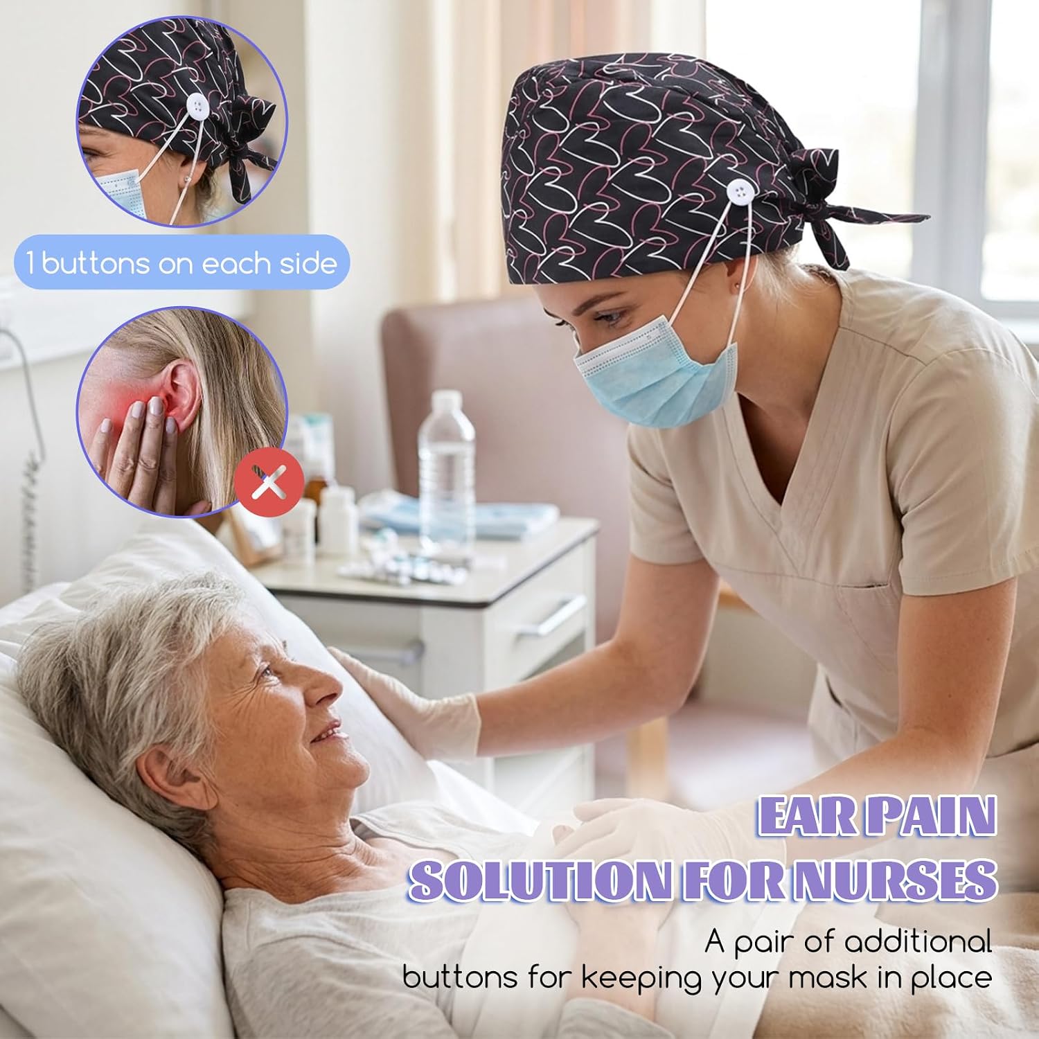 2 Pcs Nurse Scrub Hats Surgical Cap Nursing Working Hats