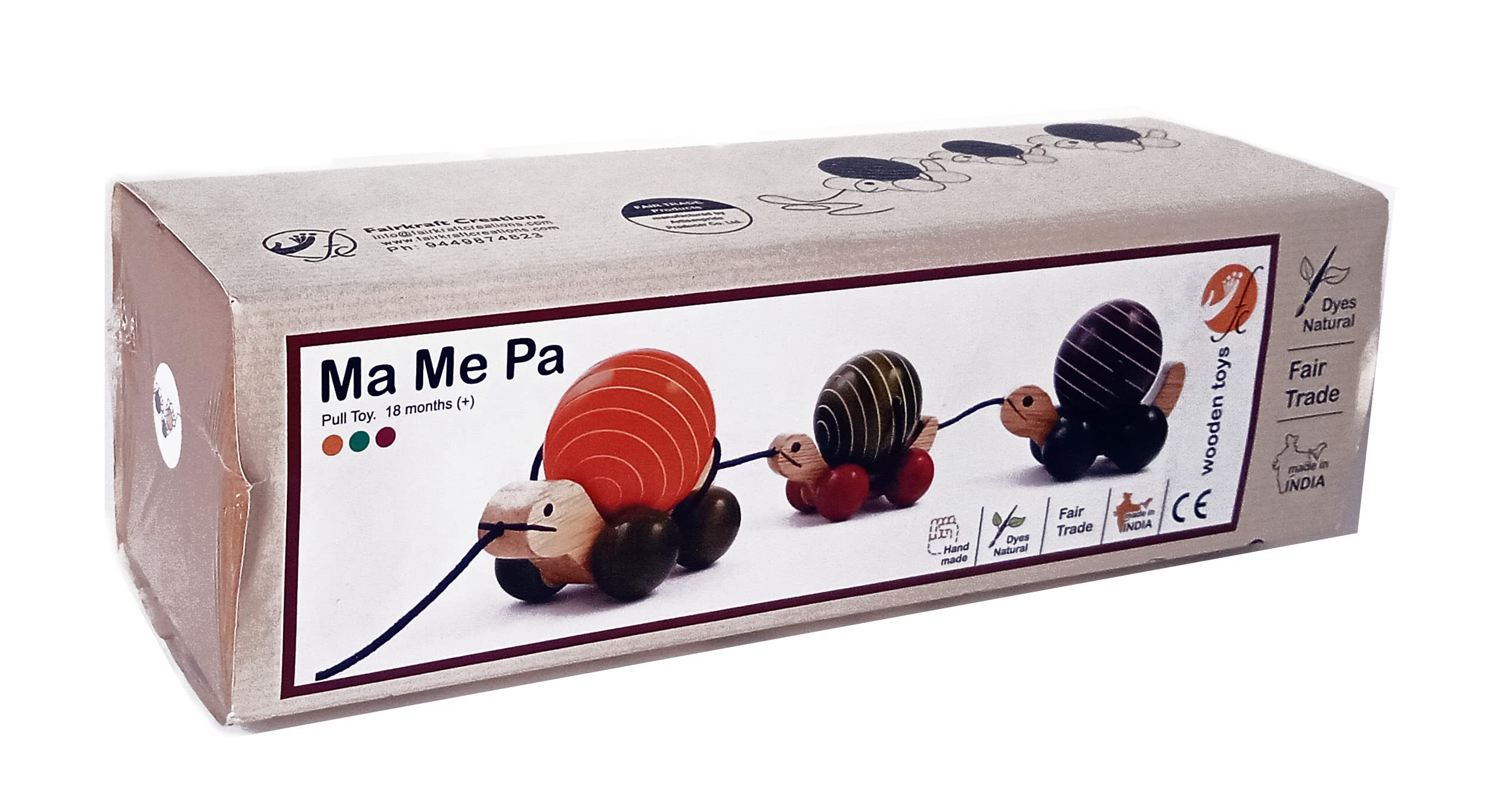 MAYA ORGANIC Handcrafted Wooden Toy : MA ME PA (OGB) Wooden Pull Toy with Rotating Balls - Image 2 thumbnail