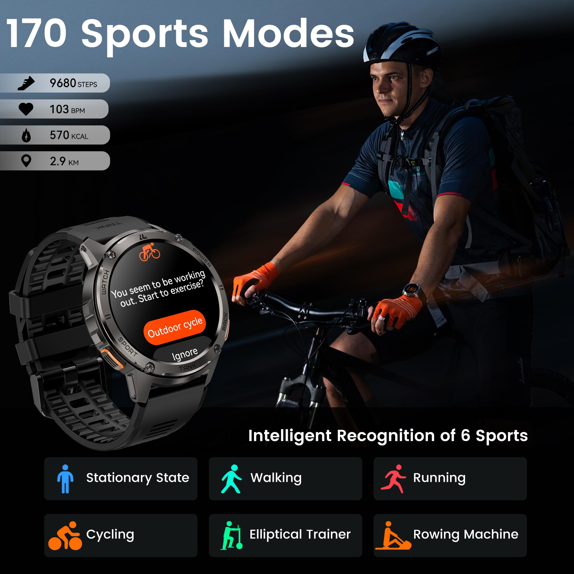 Reloj inteligente para hombre, batería extra larga de 60 días, resistente al agua hasta 164.0 ft para nadar, resistente reloj inteligente militar de cuerpo completo de metal, reloj inteligente 7