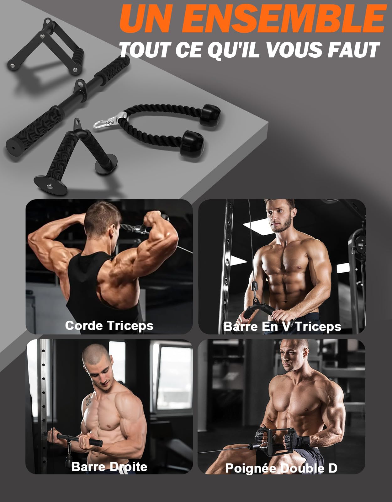 Fitarc Ensemble d'accessoires pour machine à câble, barres de tirage pour équipement de musculation à domicile, accessoire de tirage triceps pour accessoires de salle de sport à la maison