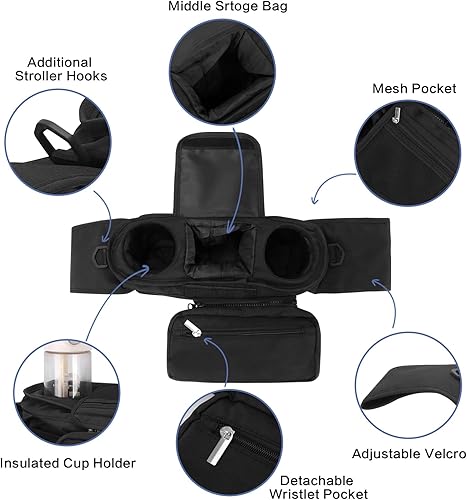 Miniatura 4 de Bolsa de cochecito para perro con correa para el hombro, organizador universal para cochecito de perro con dispensador de bolsas de excrementos,