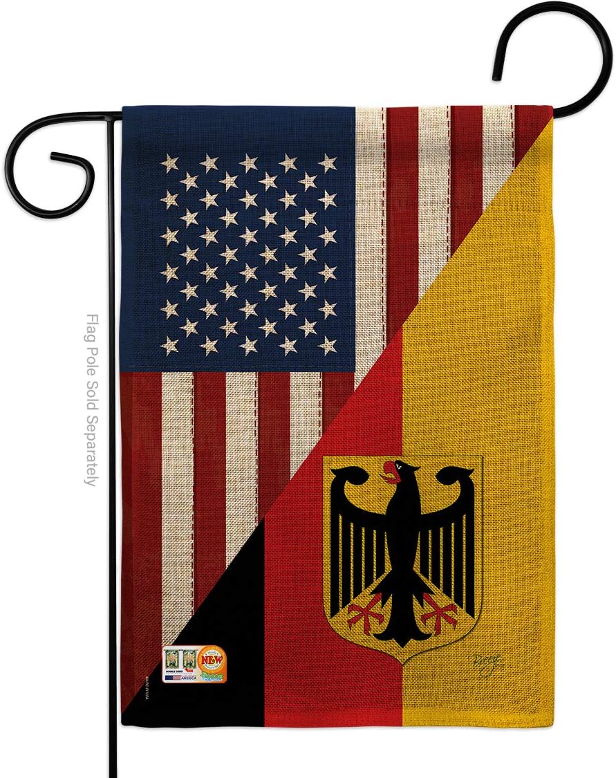 US German Friendship Burlap Garden Flag Regional USA American Alliance World Country Particular Area Small Decorative Gift Yard House Banner Double-Sided Made in 13 X 18.5