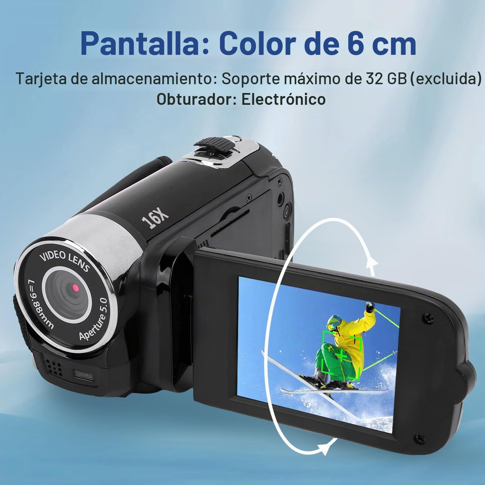 Elprico Videocámara con Cámara de Vídeo, Zoom Digital 16X, Pantalla Colorida de 2,4 Pulgadas, Cámara Vlogging Antivibración para Youtube, Videocámara con Grabación de Vídeo en Bucle para
