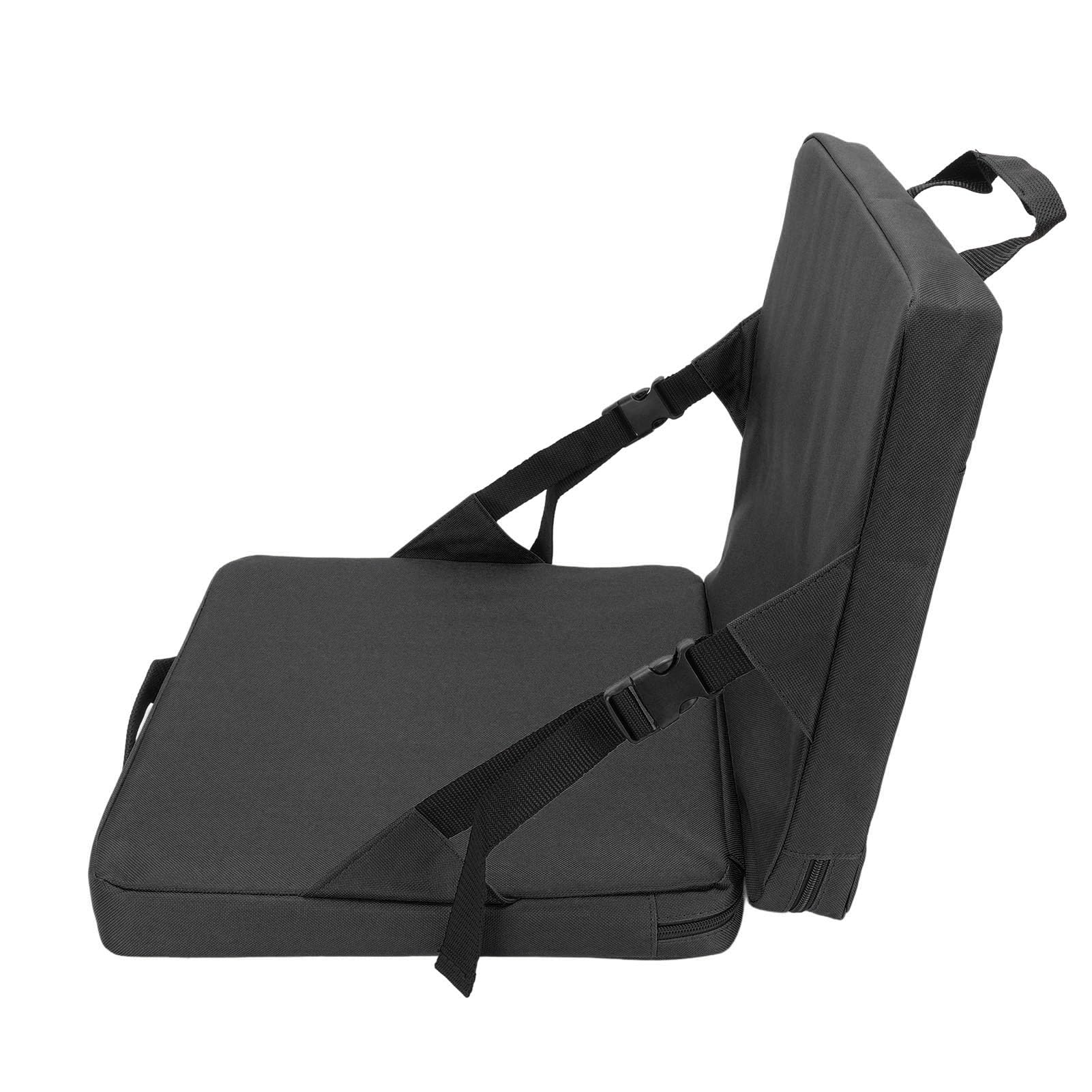 Portable Handle Bleacher Cushion, Portable Wide Padded Stadium Seat Cushion with Back Support Great Comfort Bleacher Chair for Outdoor Events and Bench Seating (BLACK)