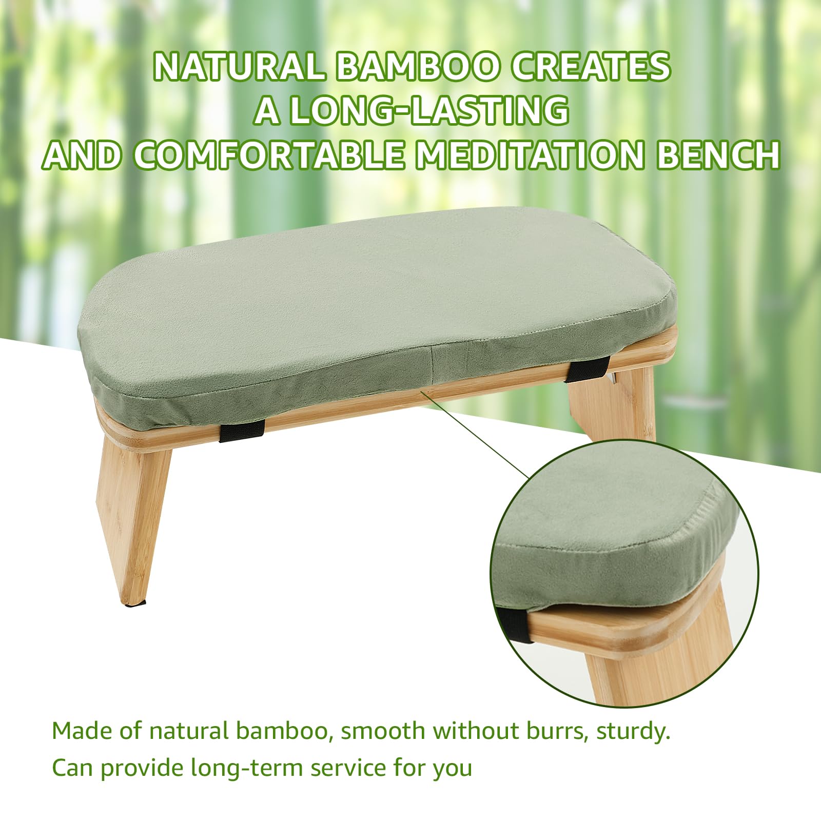 Meditationsbank,klappbarer Meditationshocker aus Bambus,Yoga Hocker mit Kissen,ergonomische Meditationsstuhl,Yoga Stuhl für spirituelle Momente im Alltag(Grün)