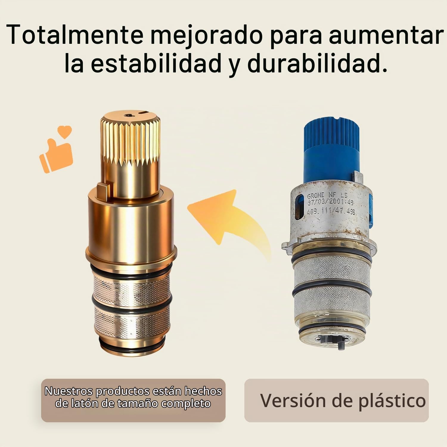 Cartucho termostático Compacto de Repuesto 47439000 – versión compacta de 1/2 Pulgada en latón, reemplaza la versión de plástico, Compatible con GROHE 47439000 para Grohtherm 1000/2000 / 3000, Cosmo