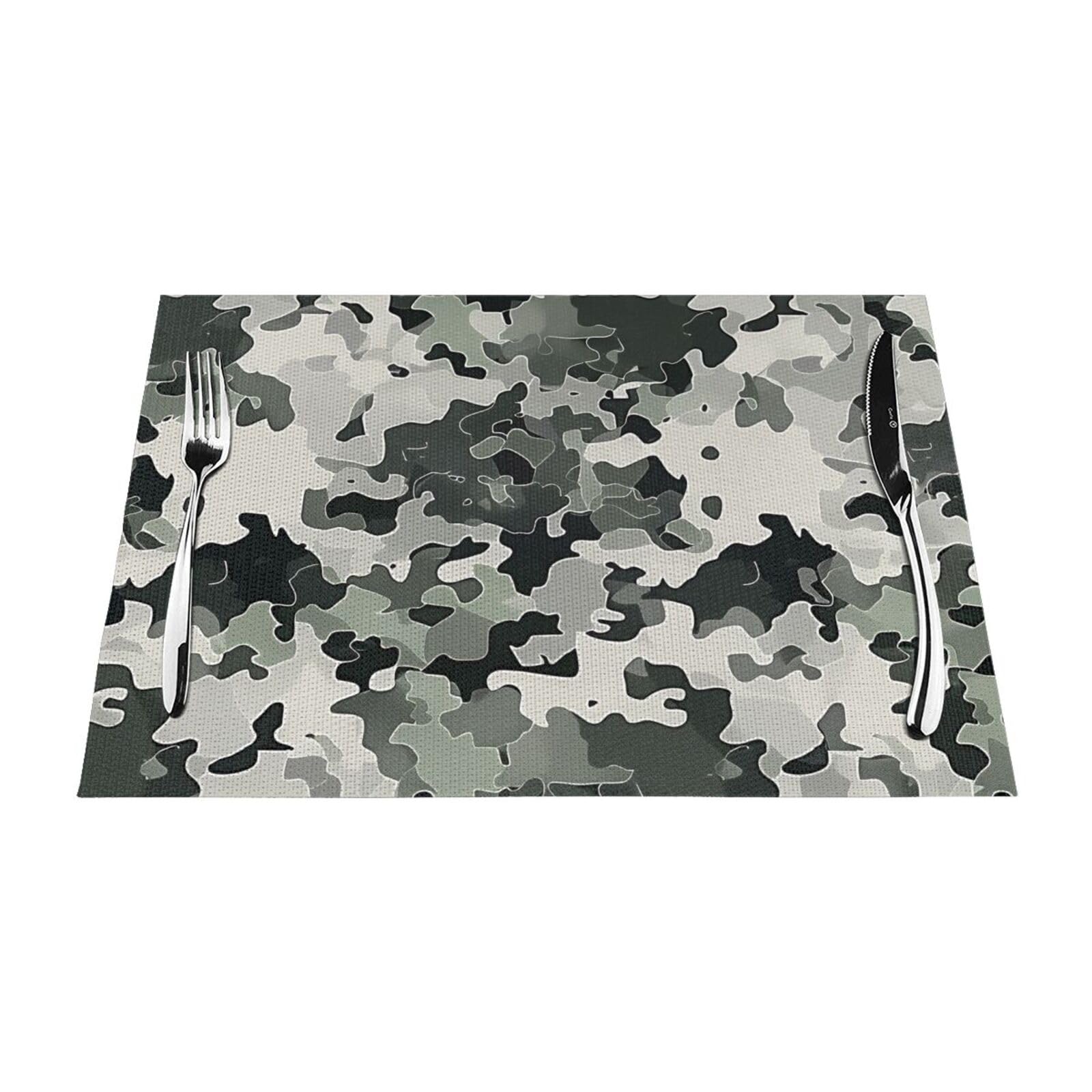 Set de table camouflage pour repas en extérieur et barbecue lot de 6