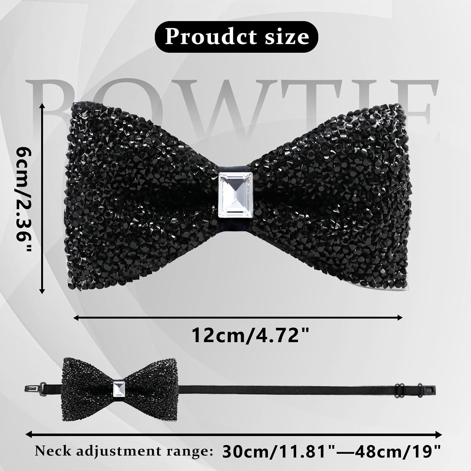 Luckyvestir Rhinestone Bow Ties for Men Sequin Bow Tie Pretied Adjustable Bowtie with Sparkly Crystal for Party Banquet Shirt