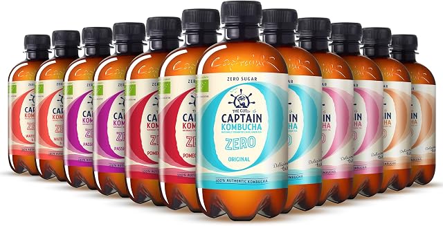Gutsy Captain Kombucha ZERO - ZERO sugar, ZERO calories - Kombucha Tea, Certified Organic, Raw and Vegan (16pack)