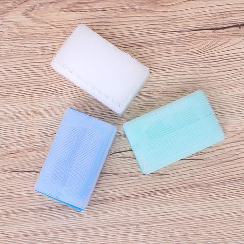Miniatura 2 de Cepillo de cabeza de esponja, champú y cepillo de baño, cepillo de esponja para el baño, masajeador de cabeza para bebés (blanco, azul y verde)