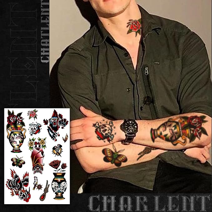 🔥 Vintage American Traditional Temporary Tattoos 🔥