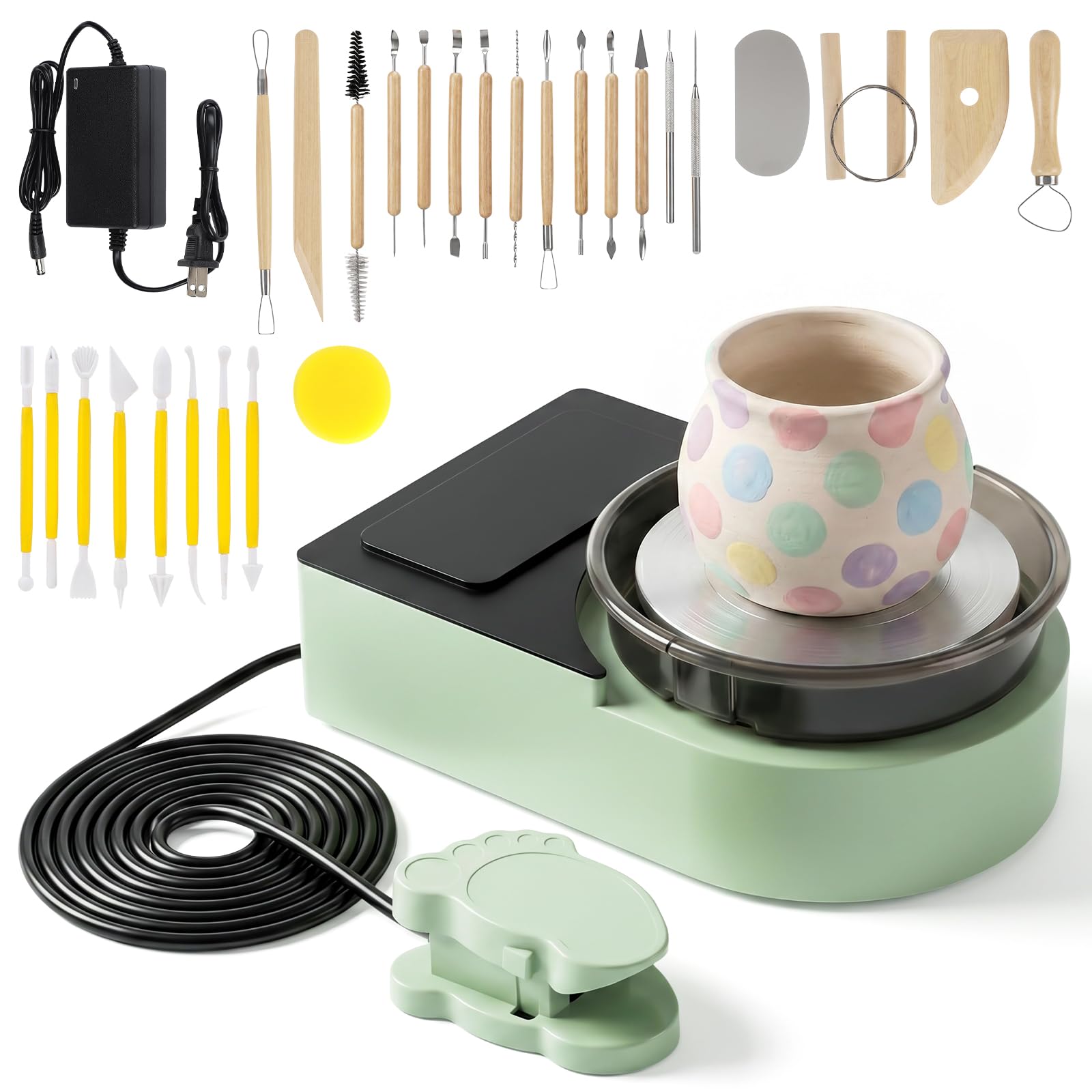 Photo 1 of 6-Inch Mini Pottery Wheel with Foot Pedal, 30PC Pottery Clay Tools for Kids