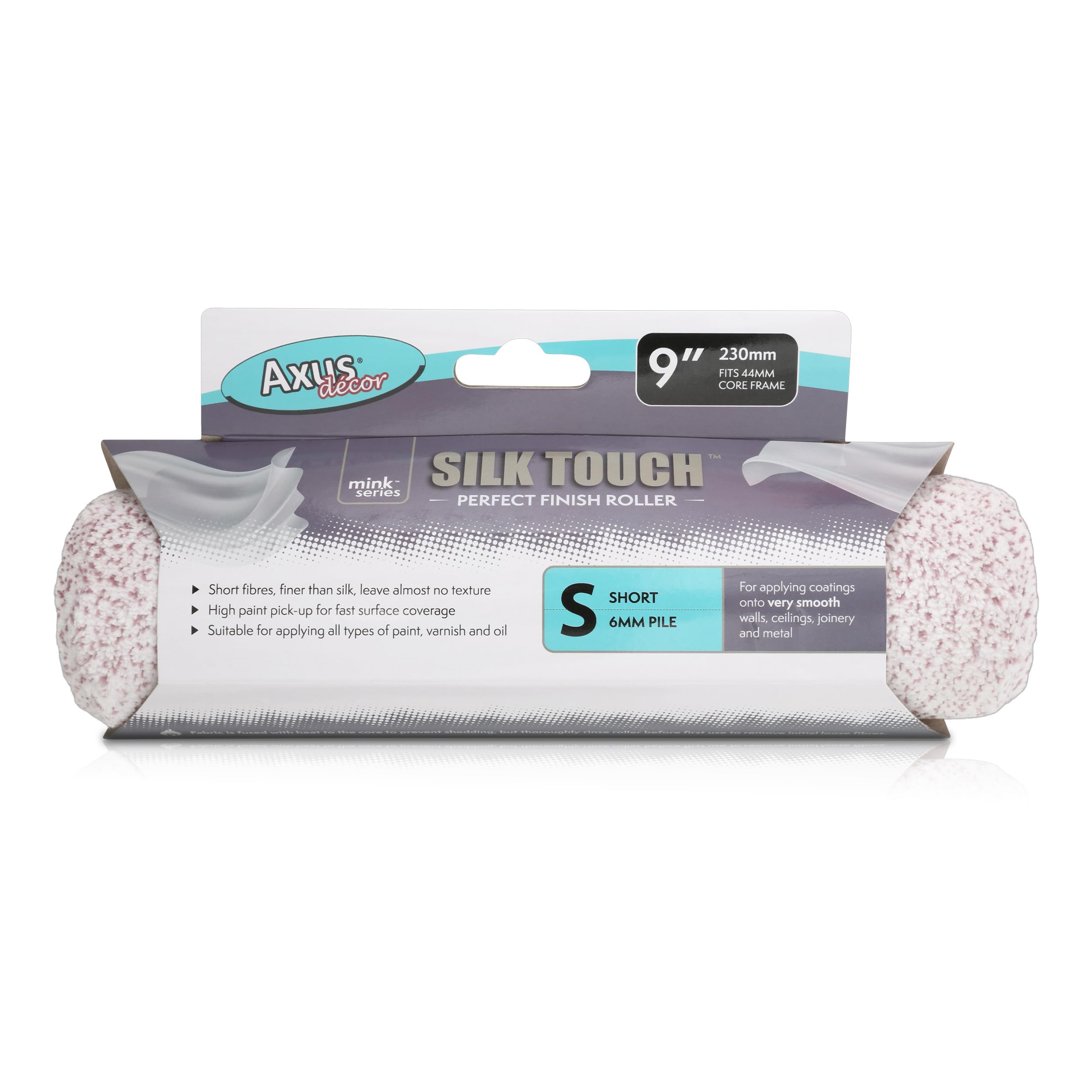 Axus Decor Silk Touch Roller, Short Pile (Mink Series) for Professional and DIY Projects, Suitable for Very Smooth Surfaces, Sleeve Core Diameter 44mm, 9"/230mm,44mm core