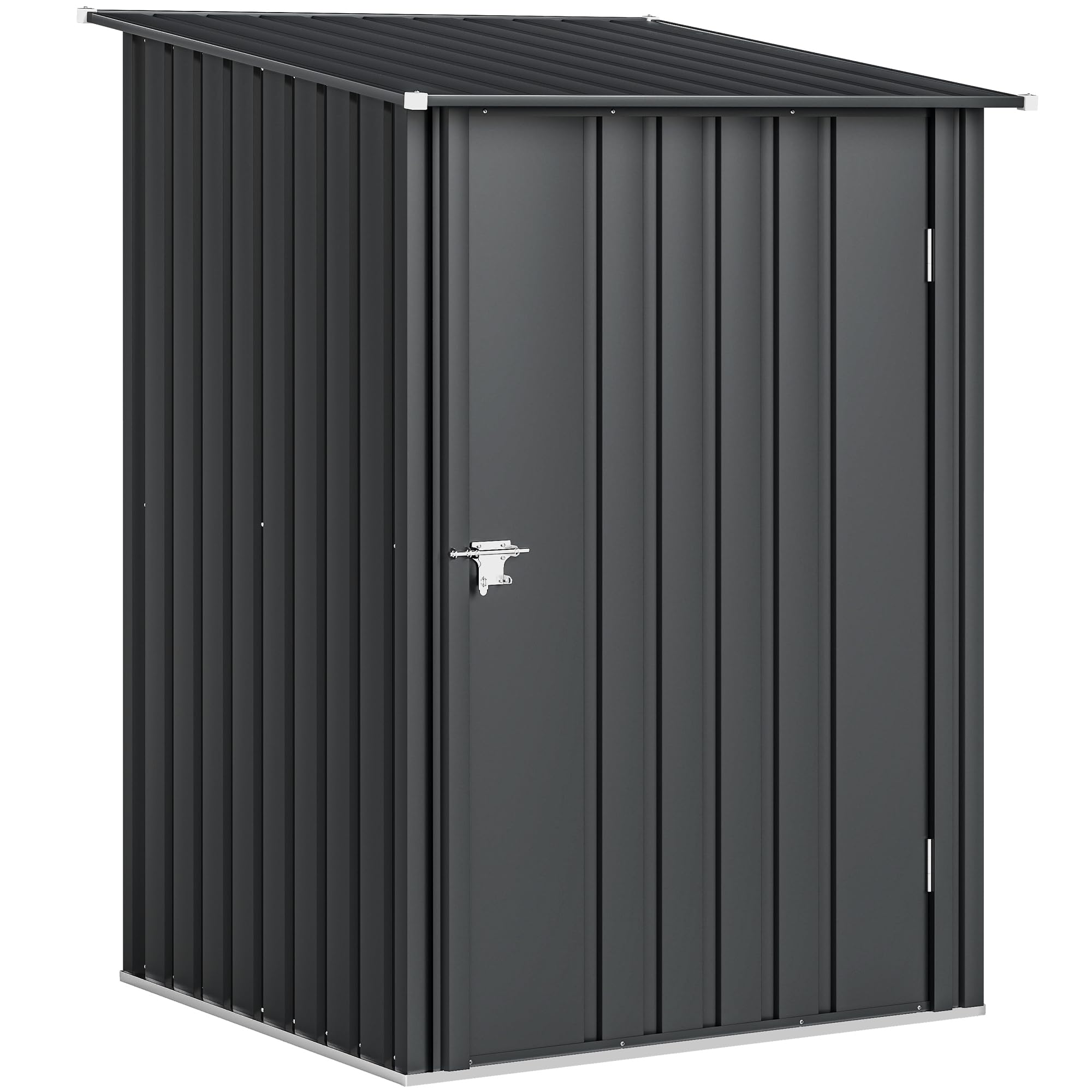 Outsunny Casetta da Giardino 0.92m² in Acciaio Zincato, Capanno Porta Attrezzi con Porta Battente Bloccabile, Tetto Inclinato, 100x104x160 cm, Grigio Scuro