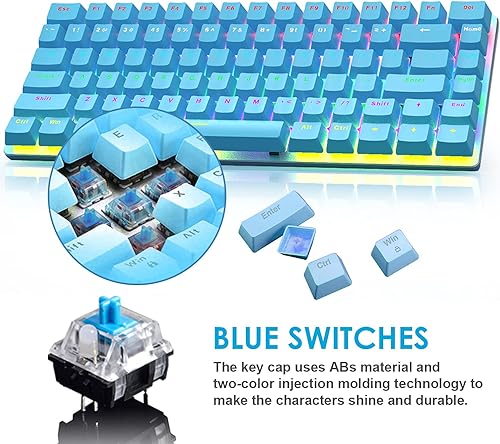 Miniatura 5 de FELICON AK33 - Teclado mecánico con cable para juegos, retroiluminación LED arco iris, con cable USB, 82 teclas, teclado de computadora para