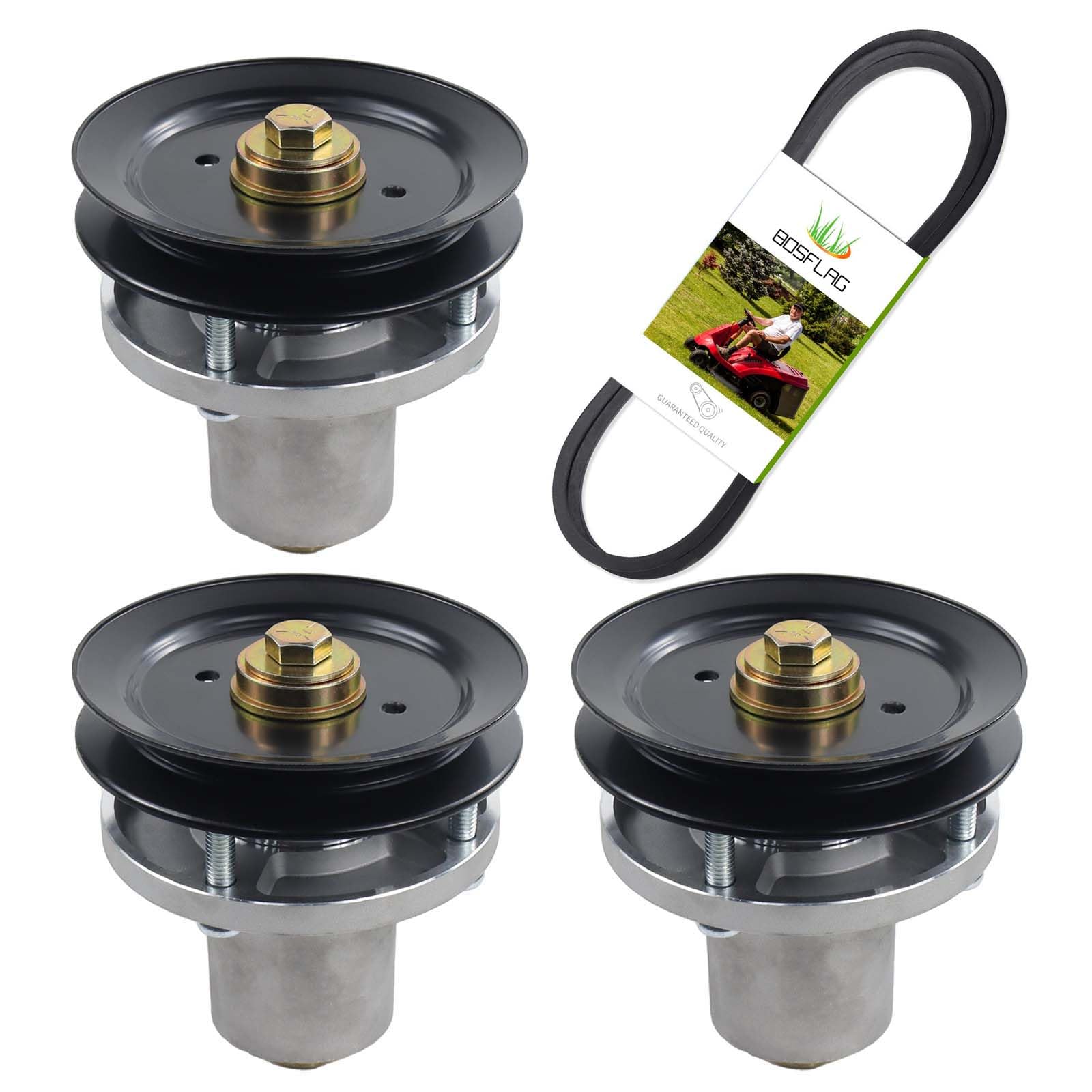 3 Pack 607418 Spindle with 604664 Pulley 797720 Belt Replaces Hustler 601804 Spindle Assembly, Hustler 607418 Spindle Assembly for Hustler Raptor SD 54 Deck Spindles, Hustler 54 Mower Spindles