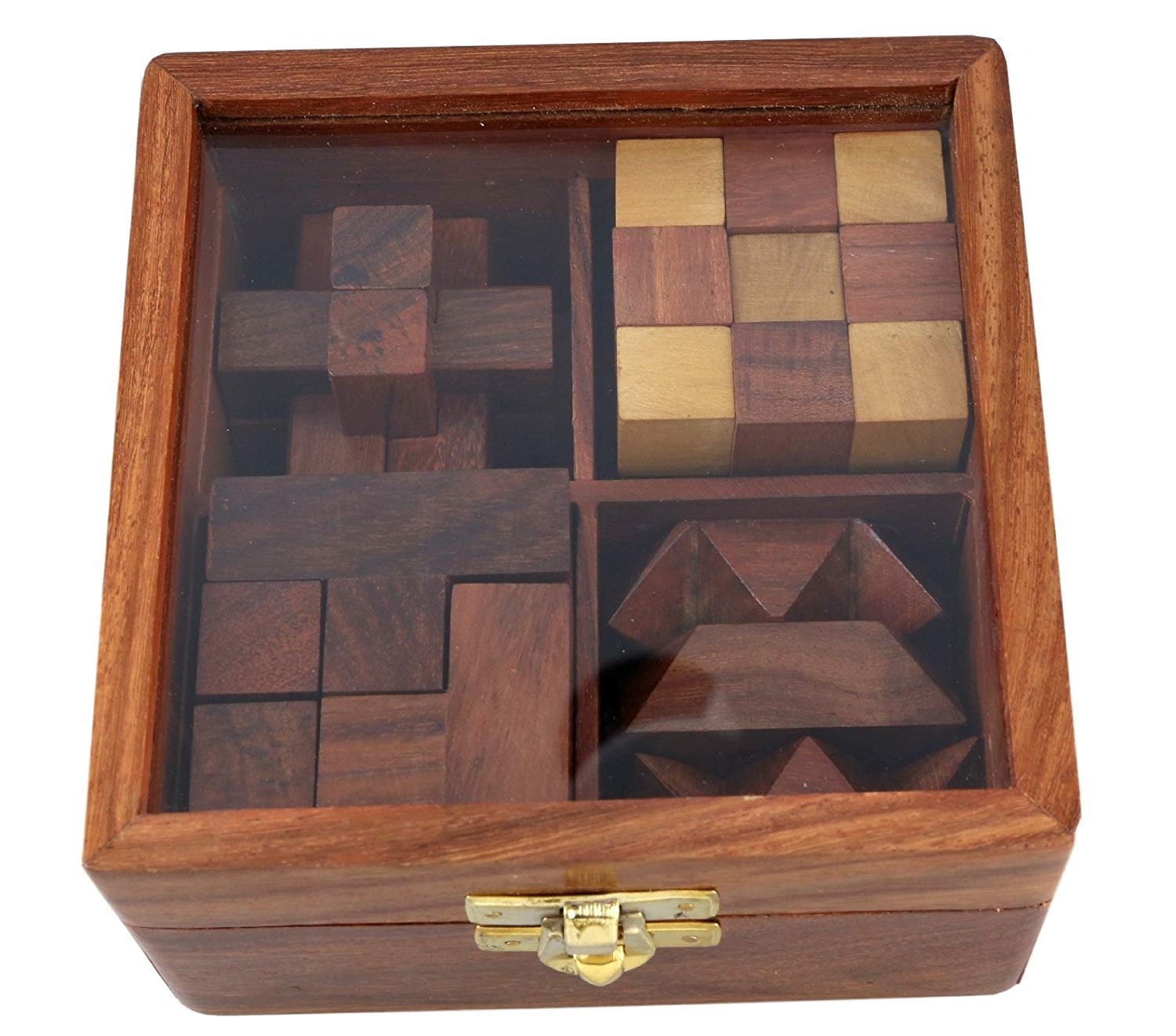 STAR CRAFT Wooden Puzzle Game 4 in 1 Box Handcrafted Pure Natural Rosewood Puzzle Game Set Brain Teaser for Teens and Adults & Childrens Puzzle Set height-2.5 Inch, length-5 Inch, width-5 Inch. (B0CHQDGW5R) Amazon Price History, Amazon Price Tracker