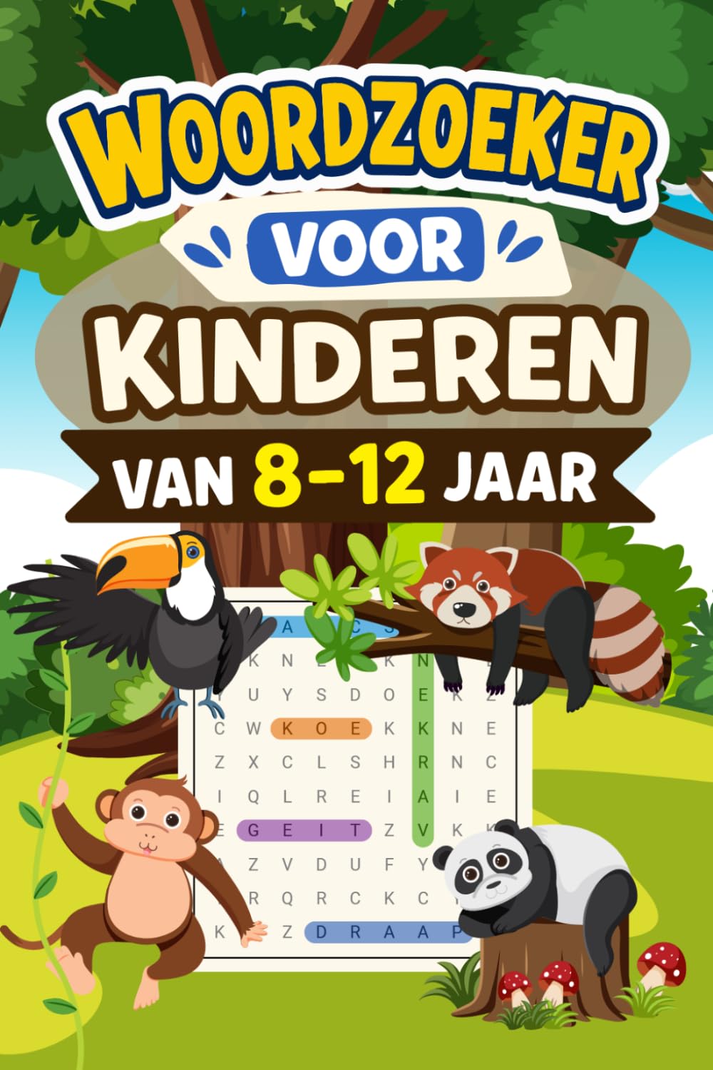 Woordzoeker Voor Kinderen Van 8-12 Jaar: Leuke en leerzame woordzoekers met jungledieren voor urenlang speelplezier