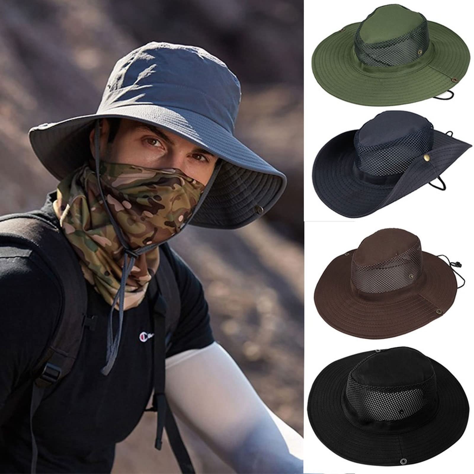 Cappelli da sole per gli uomini, 1 pezzo, cappello da campeggio, escursionismo, caccia, cappello da sole, cappello a benna traspirante per pesca all'aperto, ciclismo, cappello a tesa larga