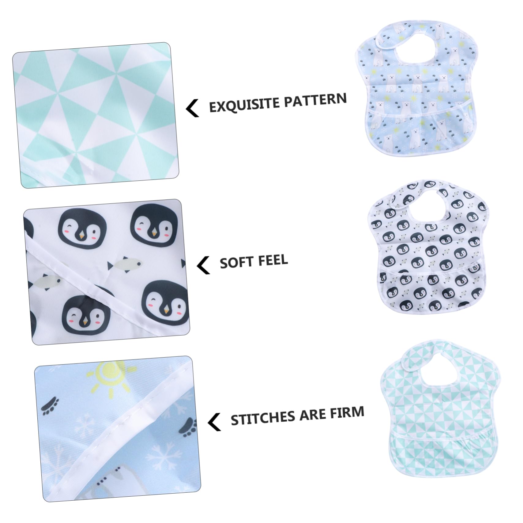 VICASKY 9piezas Baberos Impermeables De Diseño De Oso y Pingüino Toallas De Saliva Para Bebés Baberos Desmontables Alimentación Infantil