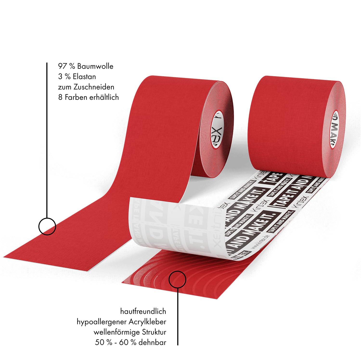 Kintex Kinesiologie-Tape Classic - selbstklebend, elastisch, wasserfest und antiallergisch - Sport- und Kinesiotape zum Einsatz bei Sportverletzungen - 6 Rollen à 5 cm x 5 m