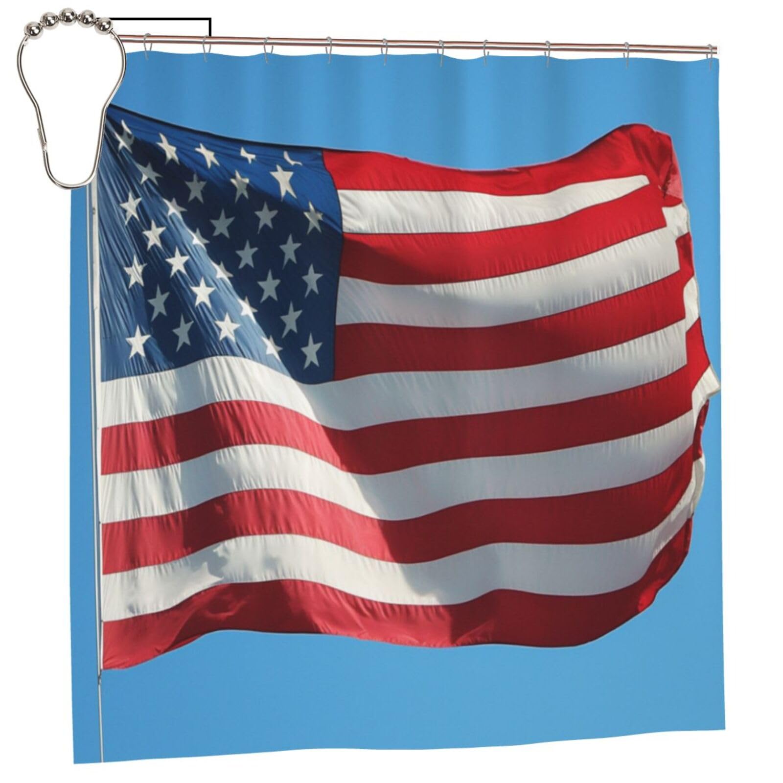 Klgrtjhk Iron The American Flag In A Blue Sky Shower Curtain 72X72in Bathroom Curtain﻿