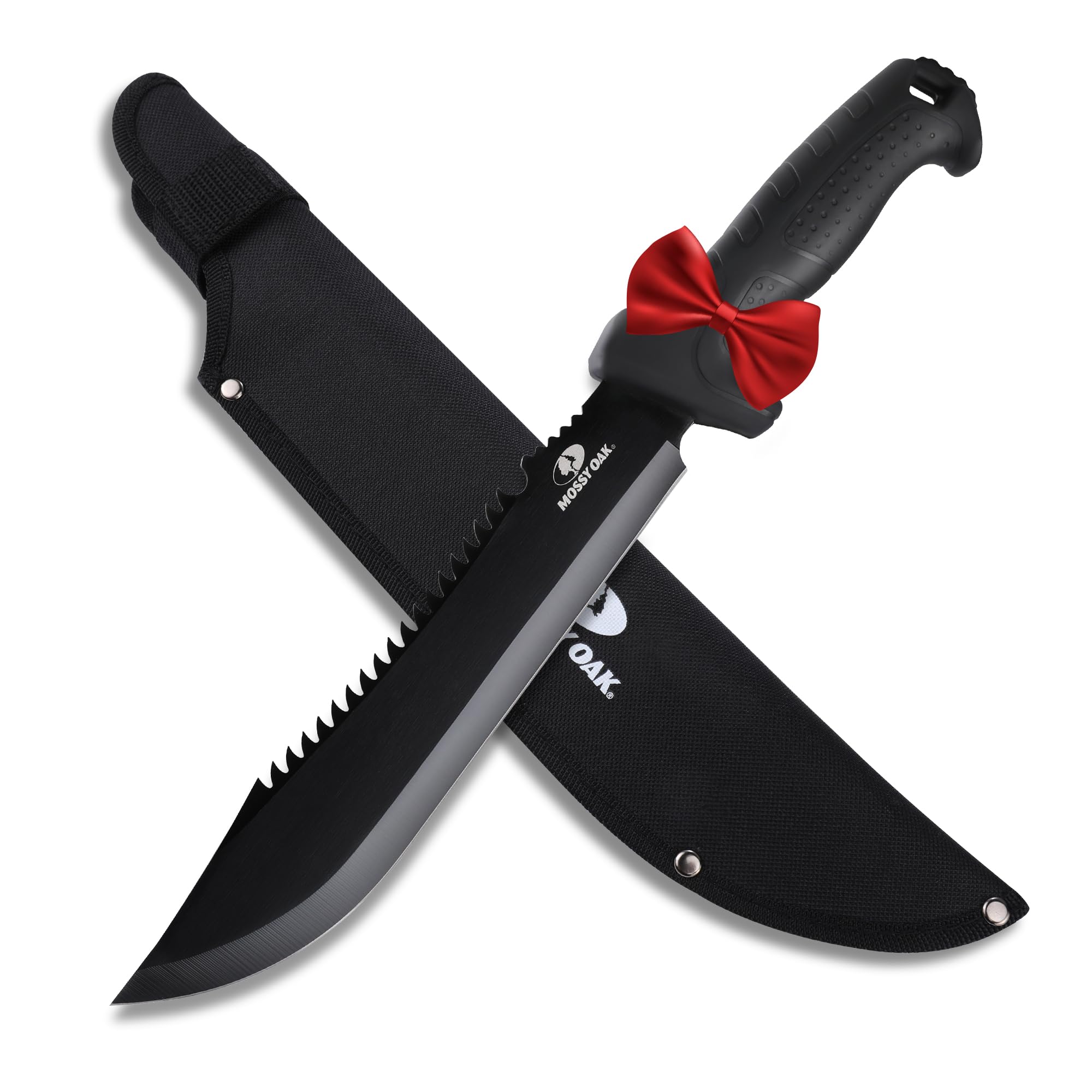 Mossy Oak 16" Heavy Duty Machete with Saw and Sheath, Sharp Dual-Edge Blade, Ergonomic Non-Slip Handle for Bushcraft, Outdoor Hunting, Garden Cutting and Yard Work