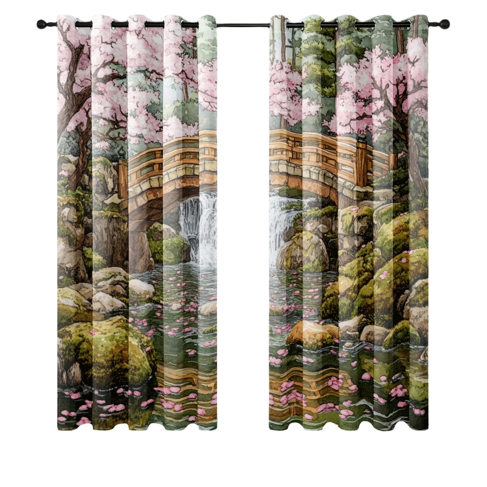 Curtain Rosa Grün Braun Gardinen Polyester Vorhang mit Ösen Blackout Curtain Waschbar Vorhänge mit Ösen Living Room Thermovorhang Schlafzimmer Verdunklungsvorhänge Blickdicht 2x140x160cm
