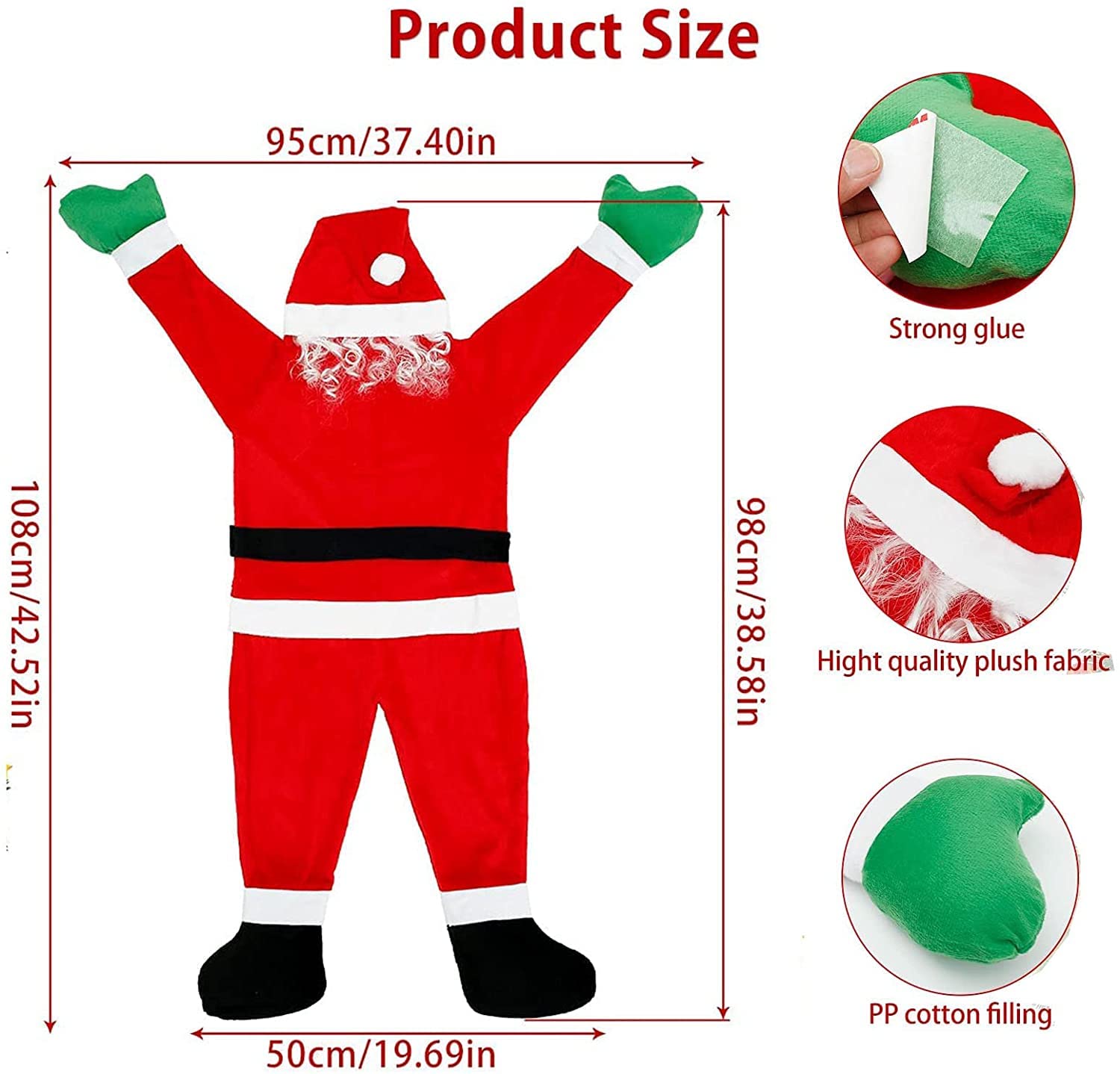 COTTNY 3.5/5.5 FT Large Christmas Hanging Santa Decoration,Hanging Santa Claus Christmas Decorations for Indoor Outdoor Home Door Wall Windows Car Stairwells Roofs Decoration - Image 2