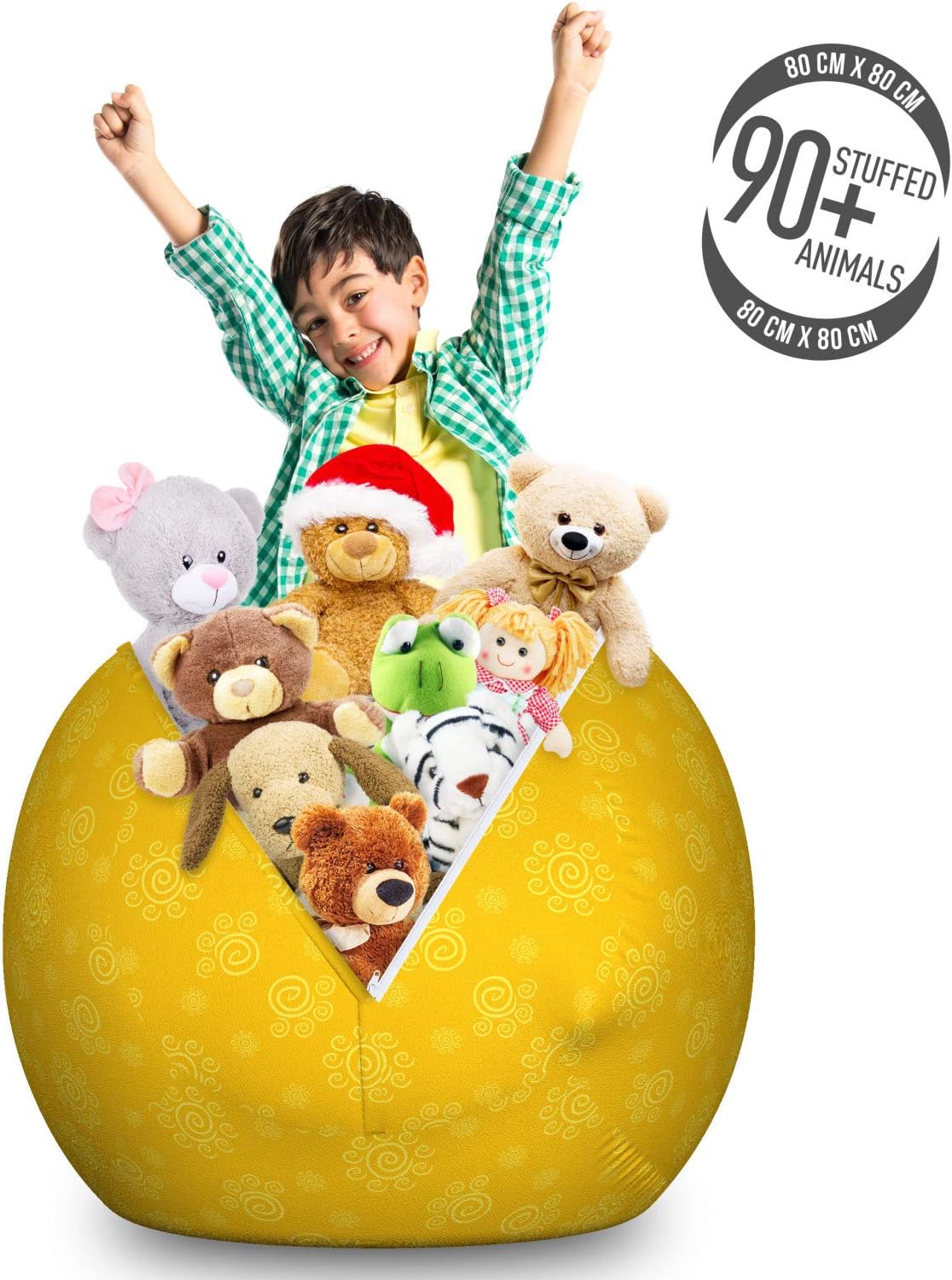 Ambesonne Yellow Storage Toy Bag Chair, Sun Solar Hand Drawn Style Pattern with Little Spiral Spots Like Hot Summer Day Inspired, Stuffed Animal Organizer Washable Bag, Large Size, Yellow
