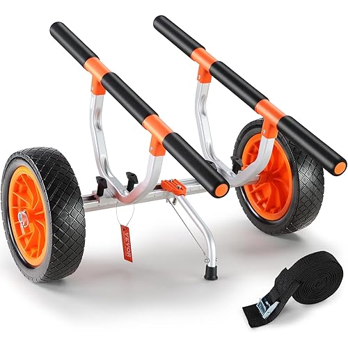 VEVOR Kayak Cart, Heavy Duty 450 LBS Load Capacity Kayak Trailer, Detachable Canoe Trolley Cart with Adjustable Width & Nonslip Support Foot, 12'' Solid Tires for Kayaks Canoes Float Mats Paddleboards