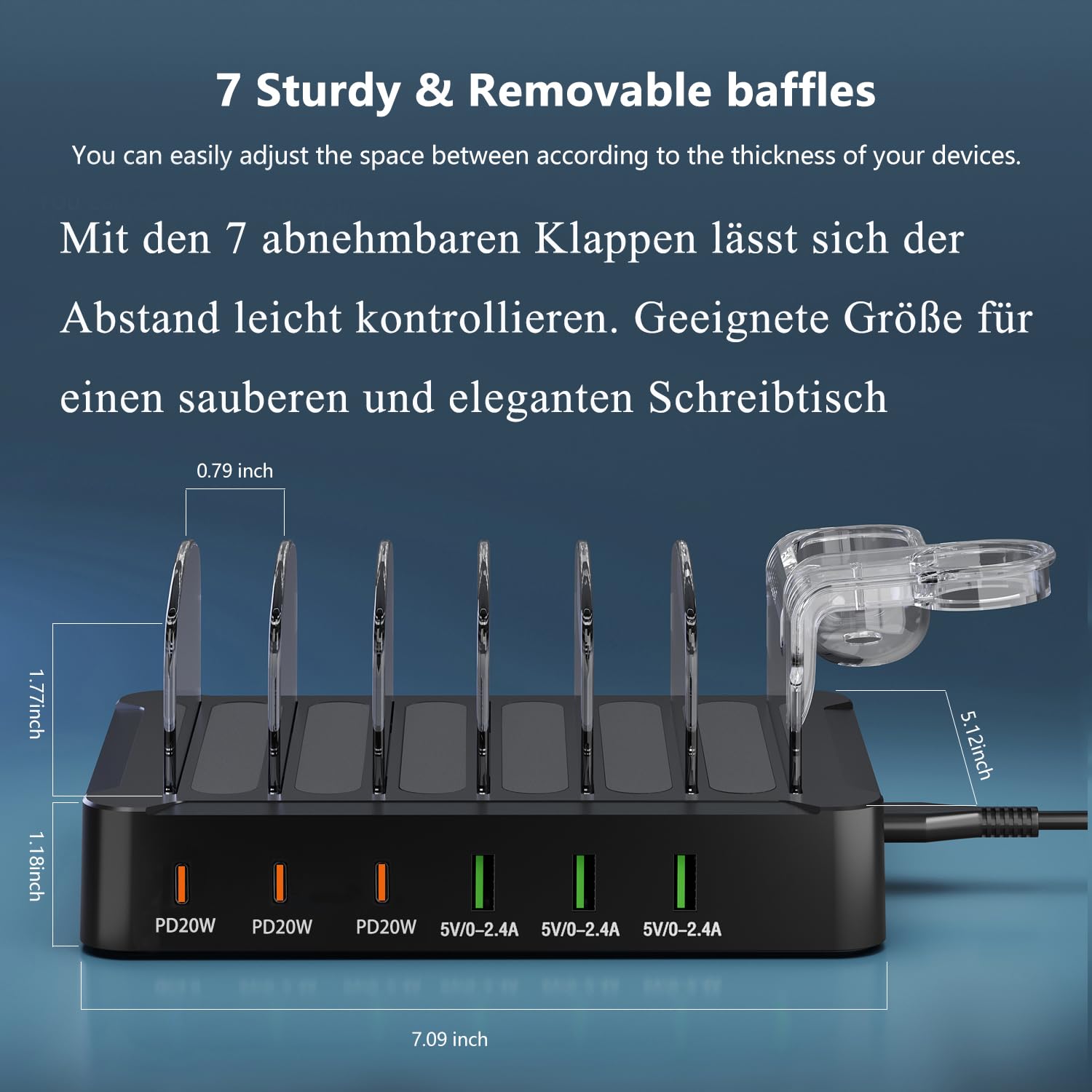 Stazione di ricarica USB C Multi Dock 6 porte PD 96 W Smart Ricarica Rapida 3 X PD 20 W USB C Connettore di ricarica compatibile per Phones lPad Lwatch Stand Tablet Più Dispositivi (6 cavi inclusi