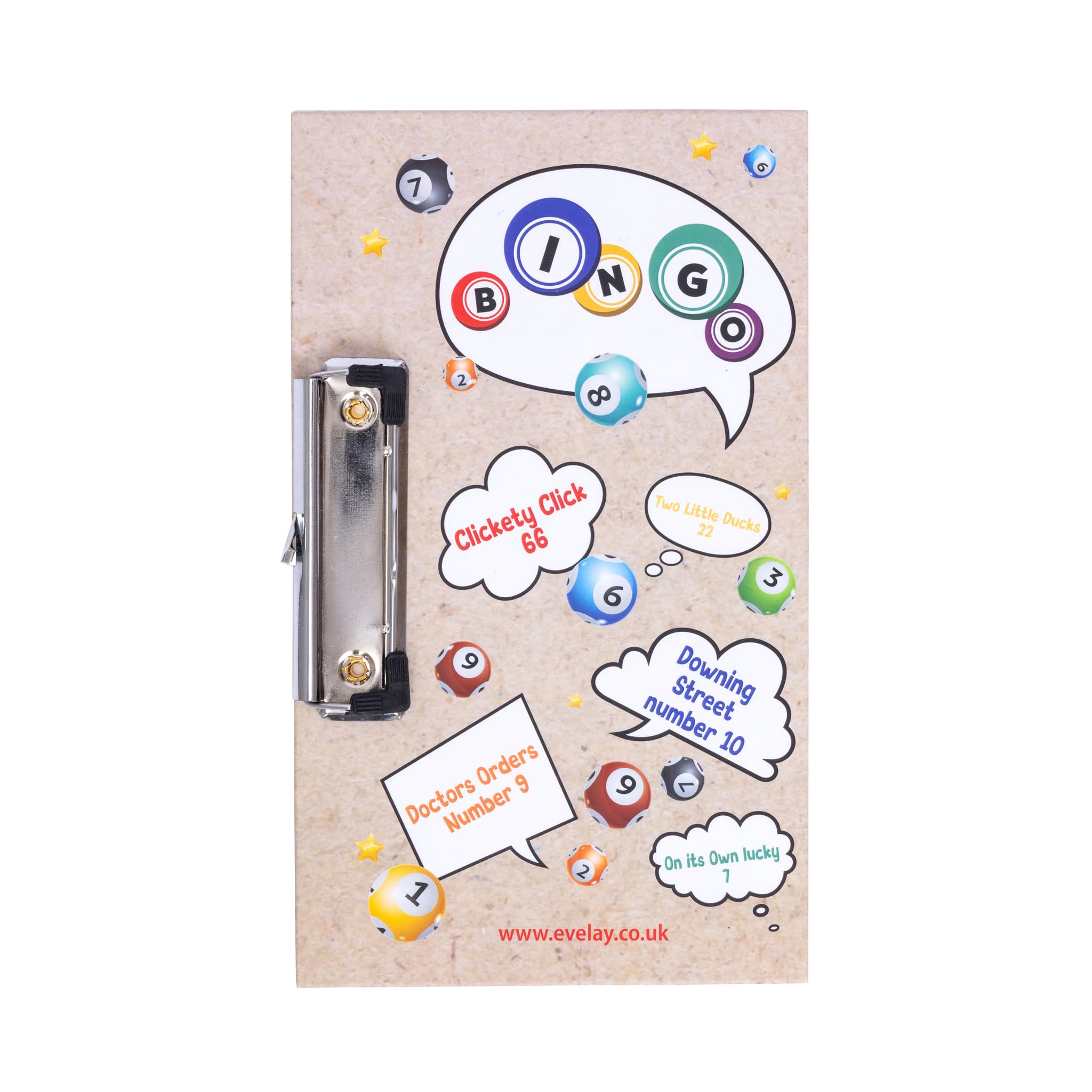 evelay Bingo Board & 6 Coloured Dabbers Clasp Clip Small Lucky Clip Board Colourful - Image 2