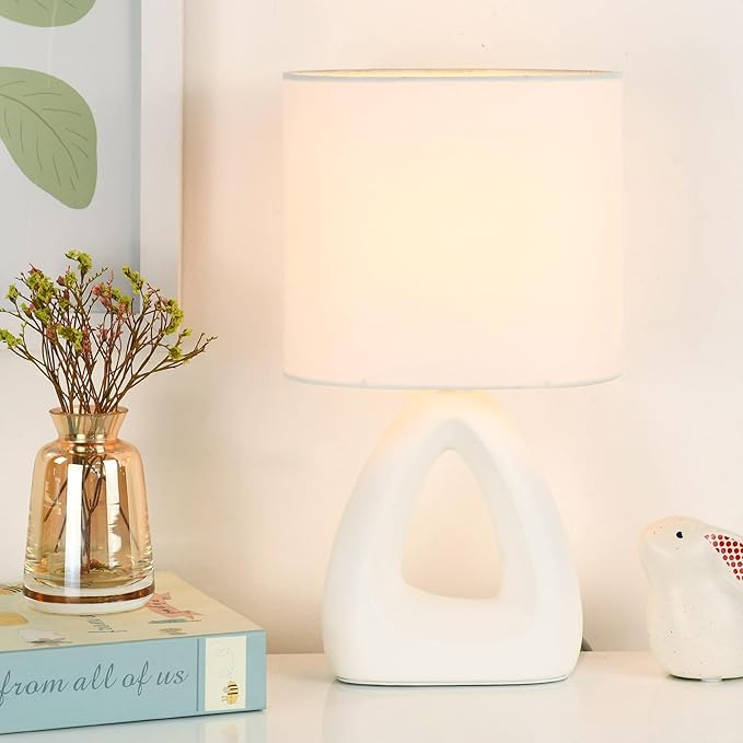 Lampwell Lampwell LILA Small Modern Ceramic Table Lamp, Off White, 6.7x3.94xH11.8IN, Bulb Excluded, Kids & Night Table Lamp
