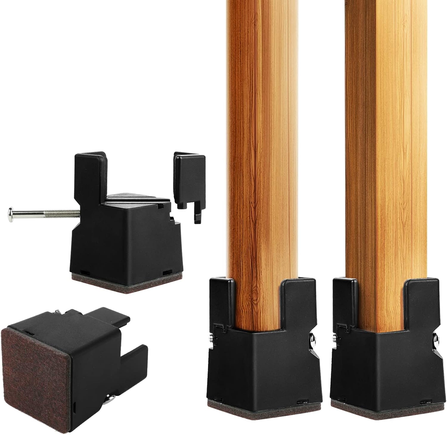 INFTYLE 4 PCS Adjustable Bed Risers 2 Inch, Black Chair Risers with Screw Clamp, Heavy Duty Sofa Tables Furniture Risers Fit for Square/Round Furniture Leg Diameters 0.8-1.6 inch, Supports 400 Lbs Black-2inch