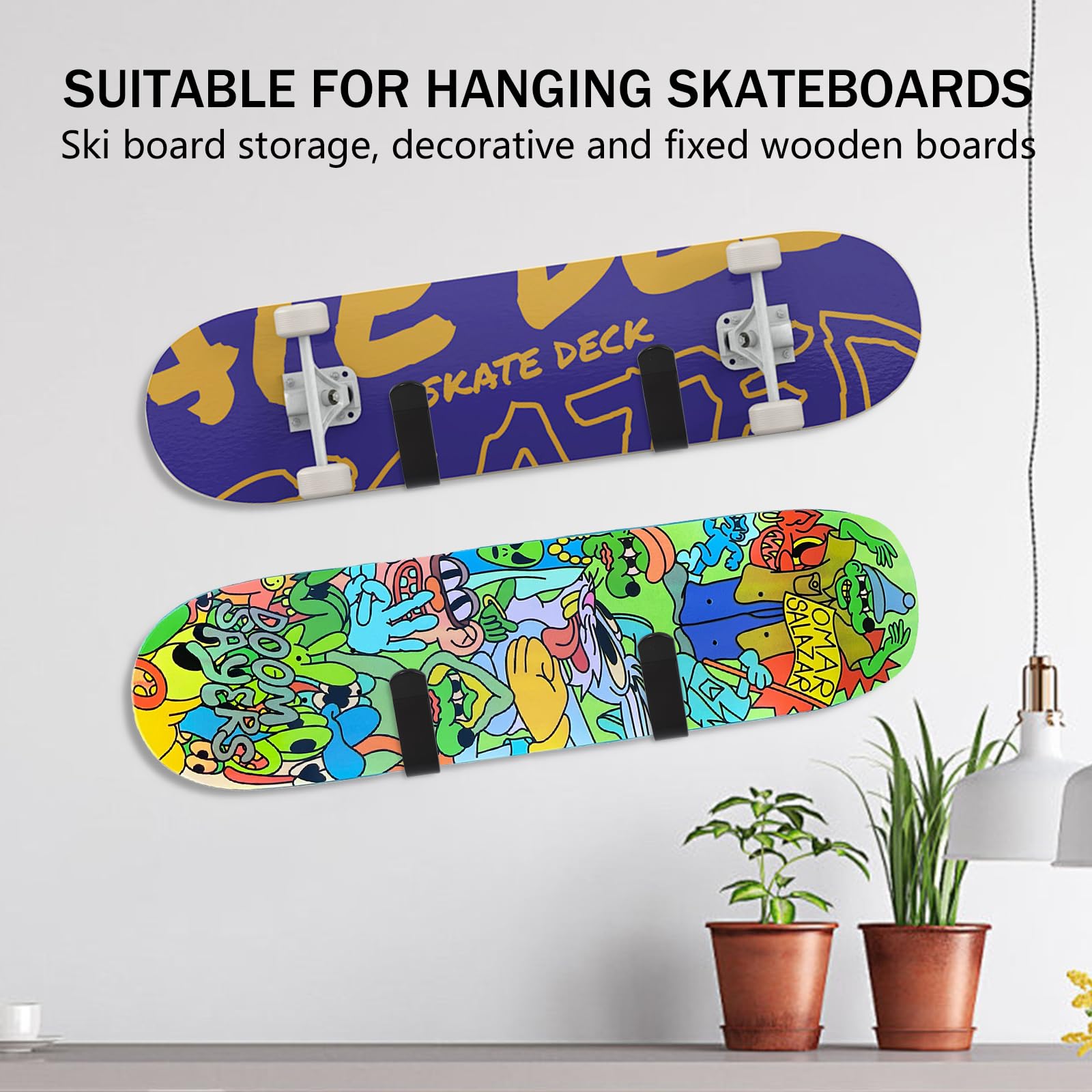4 Pezzi Supporto da Parete per Snowboard, Appendiabiti per Snowboard Wall Mount, Espositore per Snowboard in Acciaio Laminato a Freddo, Porta Snowboard da Parete per Sci, Longboard, Wakeboard (Nero)
