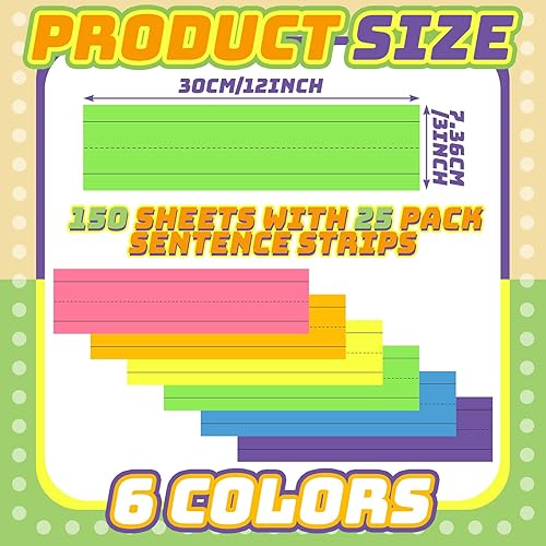 Miniatura 10 de 150 Sheets Sentence Strips Word Strips Ruled Sentence Strips School Learning Sentence Strips, 3 x 12 Inch for School Office Supplies, 6 Pieces