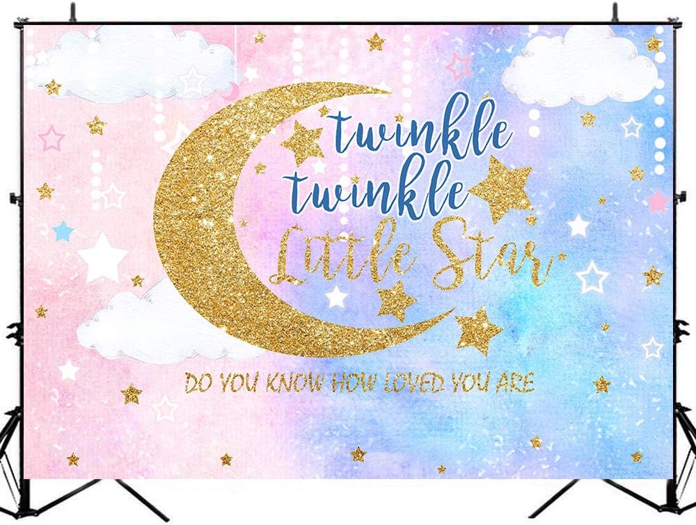 Avezano Twinkle Twinkle Little Star Backdrop Gold Glitter Star and Moon Birthday Party Background 7x5ft Vinyl Little Star Birthday Baby Shower Photography Backdrops for Children Kids