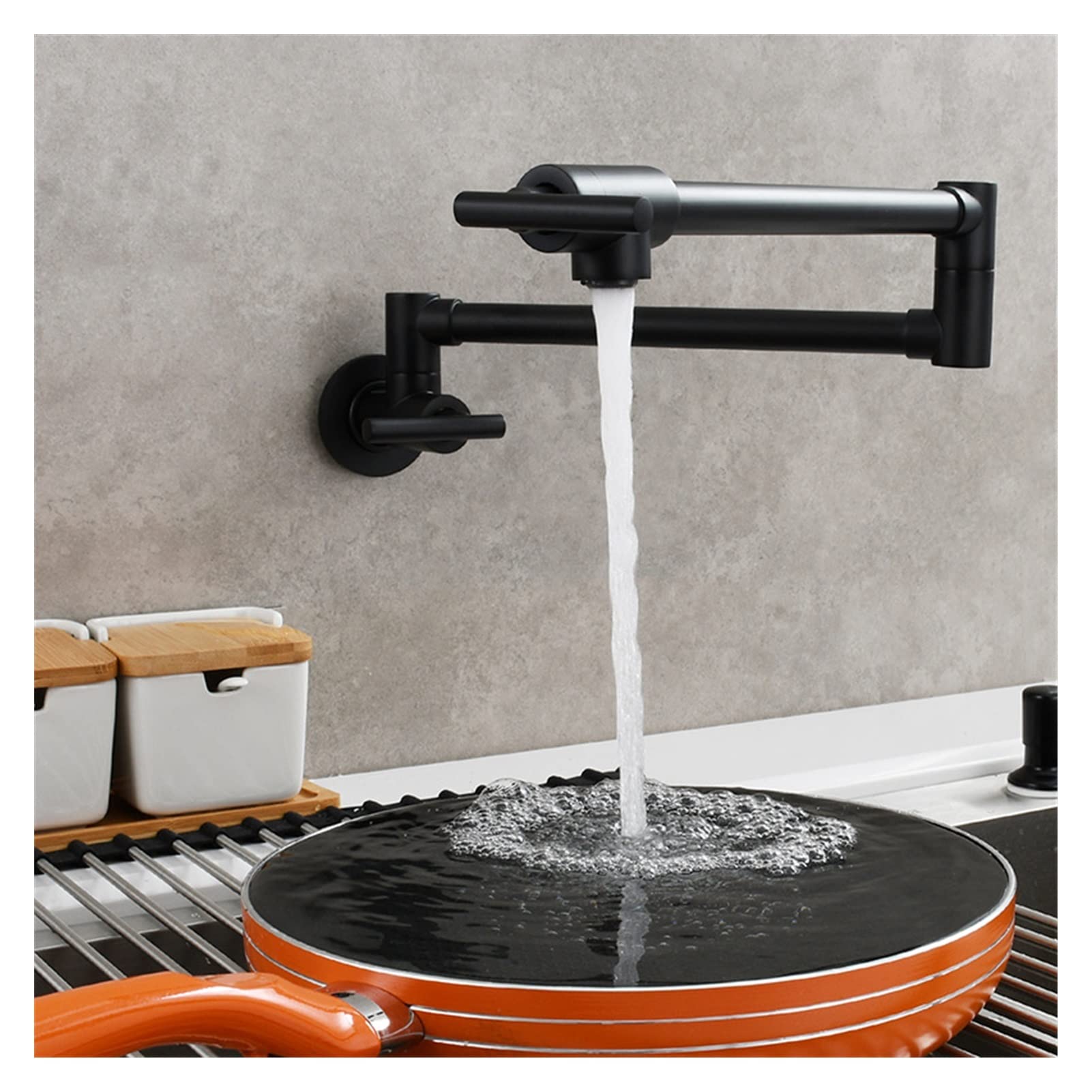 Baterie umywalkowe, Wall Single Cold Faucet Kitchen Folding Łazienka Vrity Double Switch Rotary Pralnia(Nero)