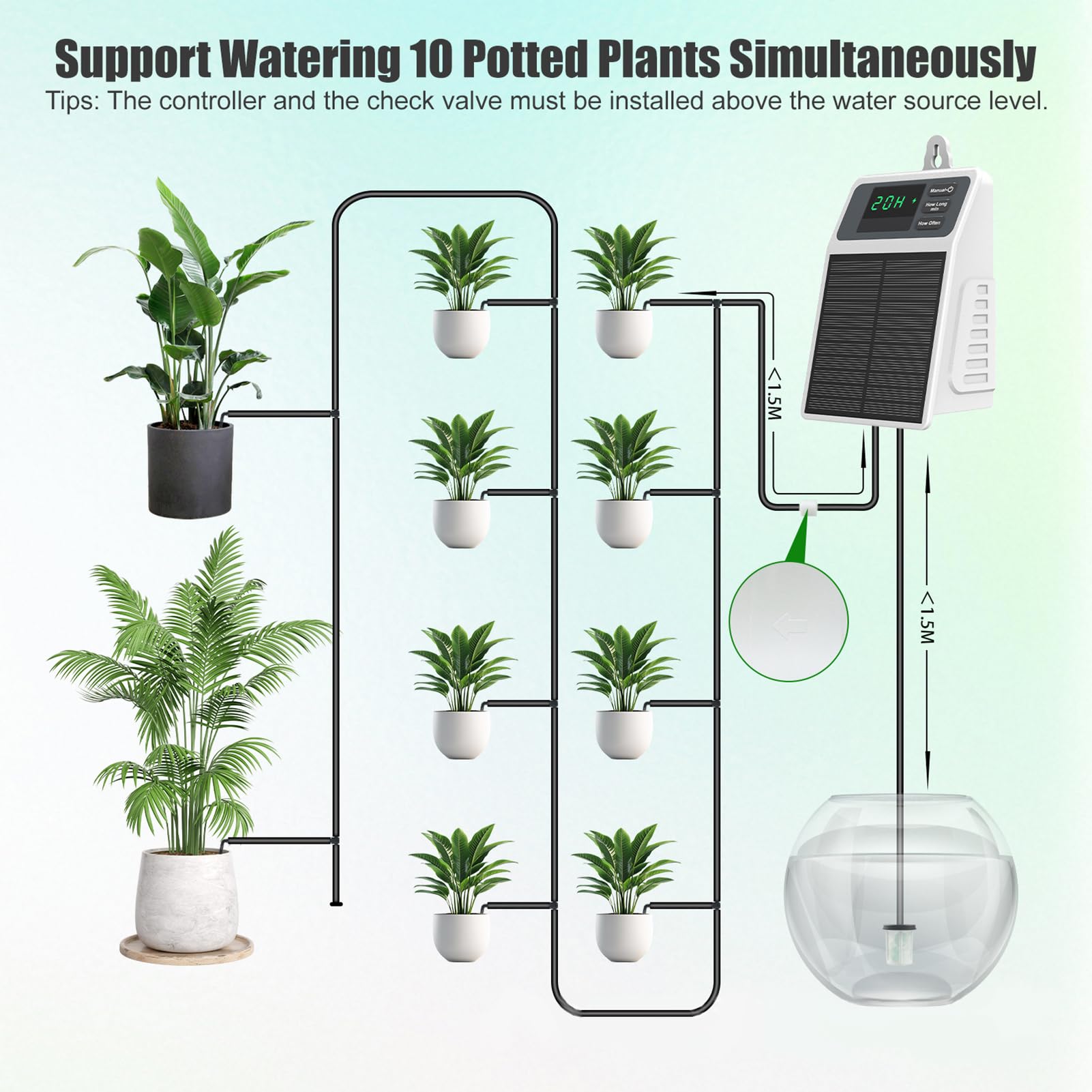Kit di Irrigazione Solare Automatica a Goccia con Timer Intelligente per 10 Piante in Vaso