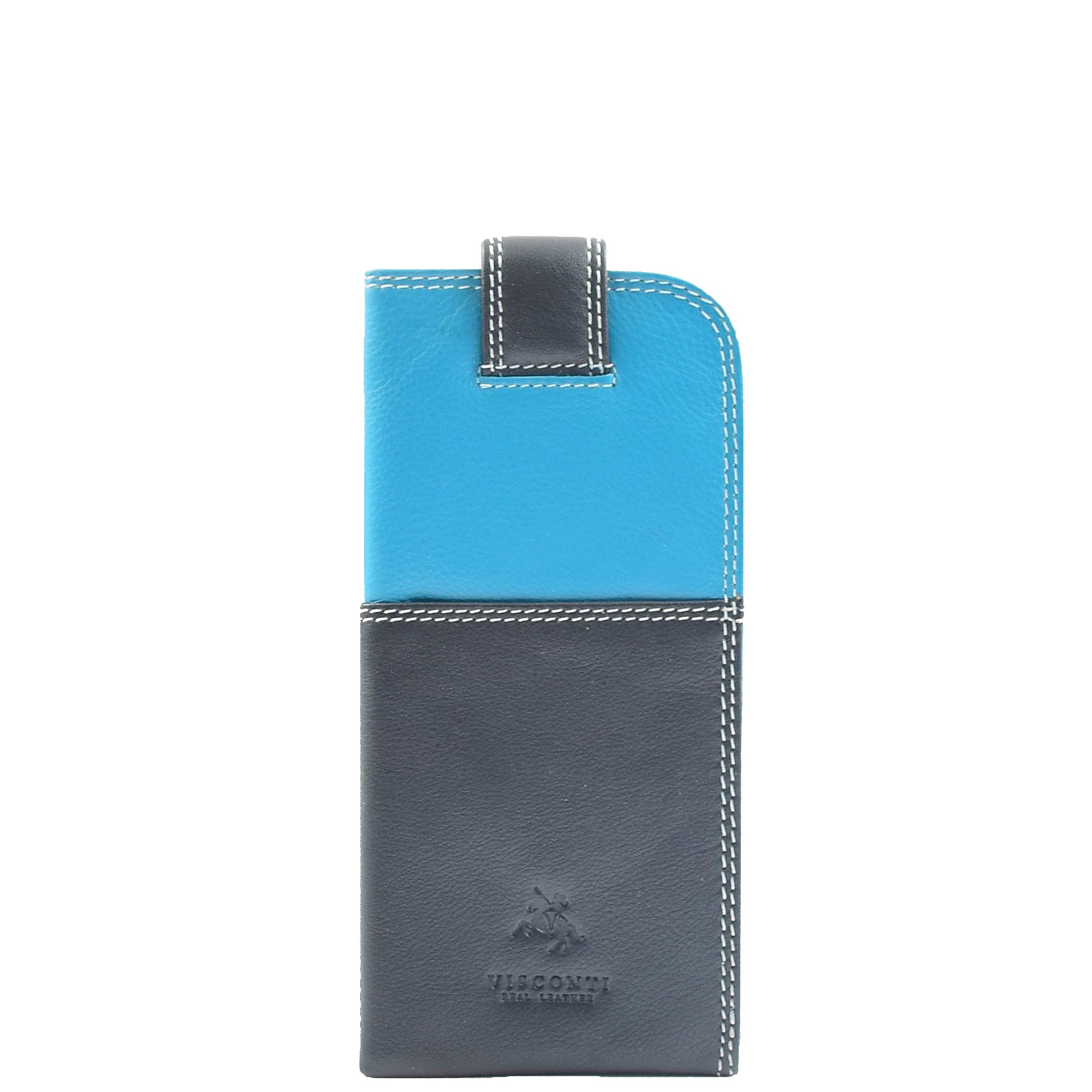 DR658 Stylowe etui na okulary z prawdziwej skóry niebieski wielokolorowy, Niebieski, kolorowy, S