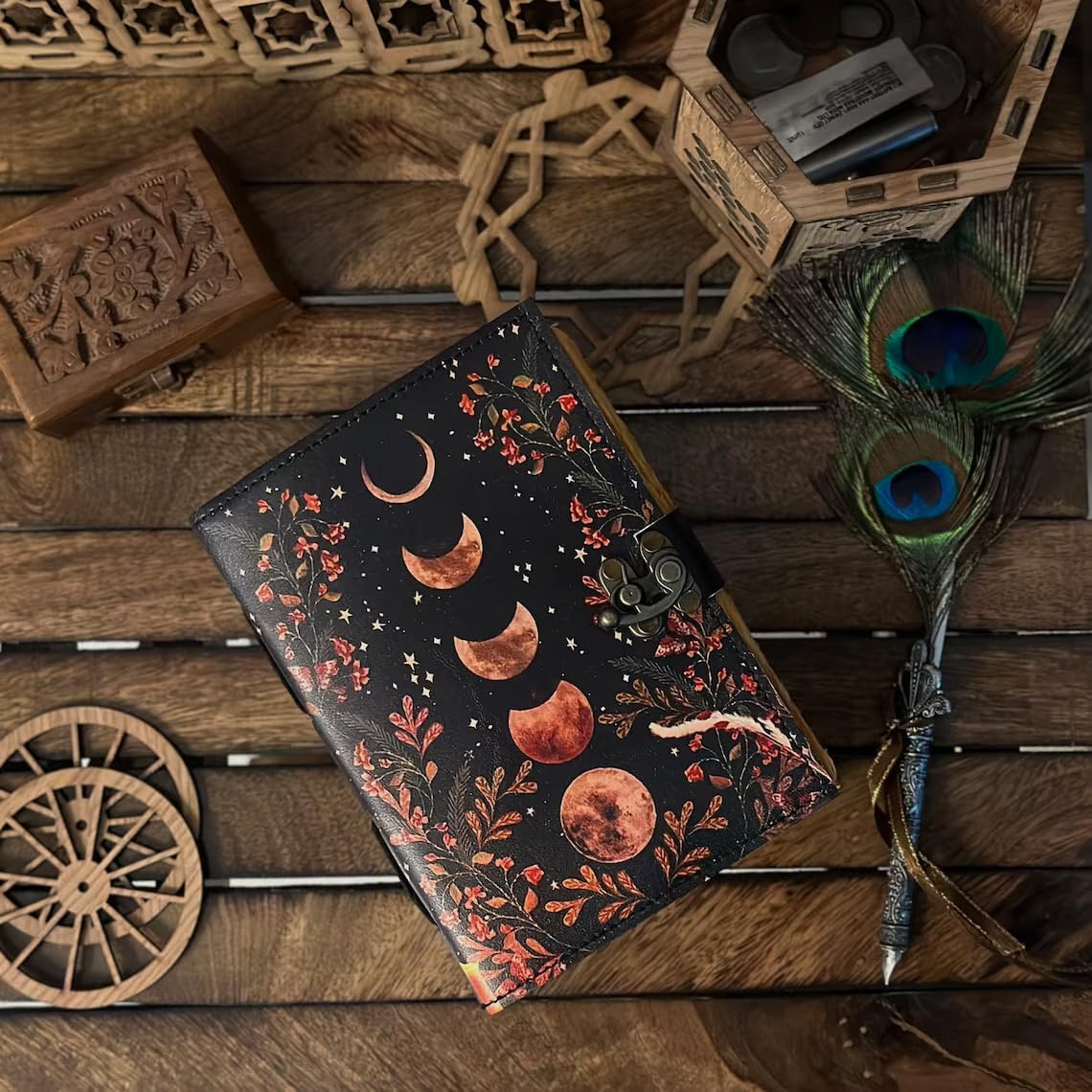 Grimoire Moon Phases Spell Book Of Shadows Journal, Witchcraft Supplies, Leather Bound Journal, Vintage Journal, Charmed Book Of Shadows, Vintage Notebook, Diary, Book Journal (8X6, ORANGE)