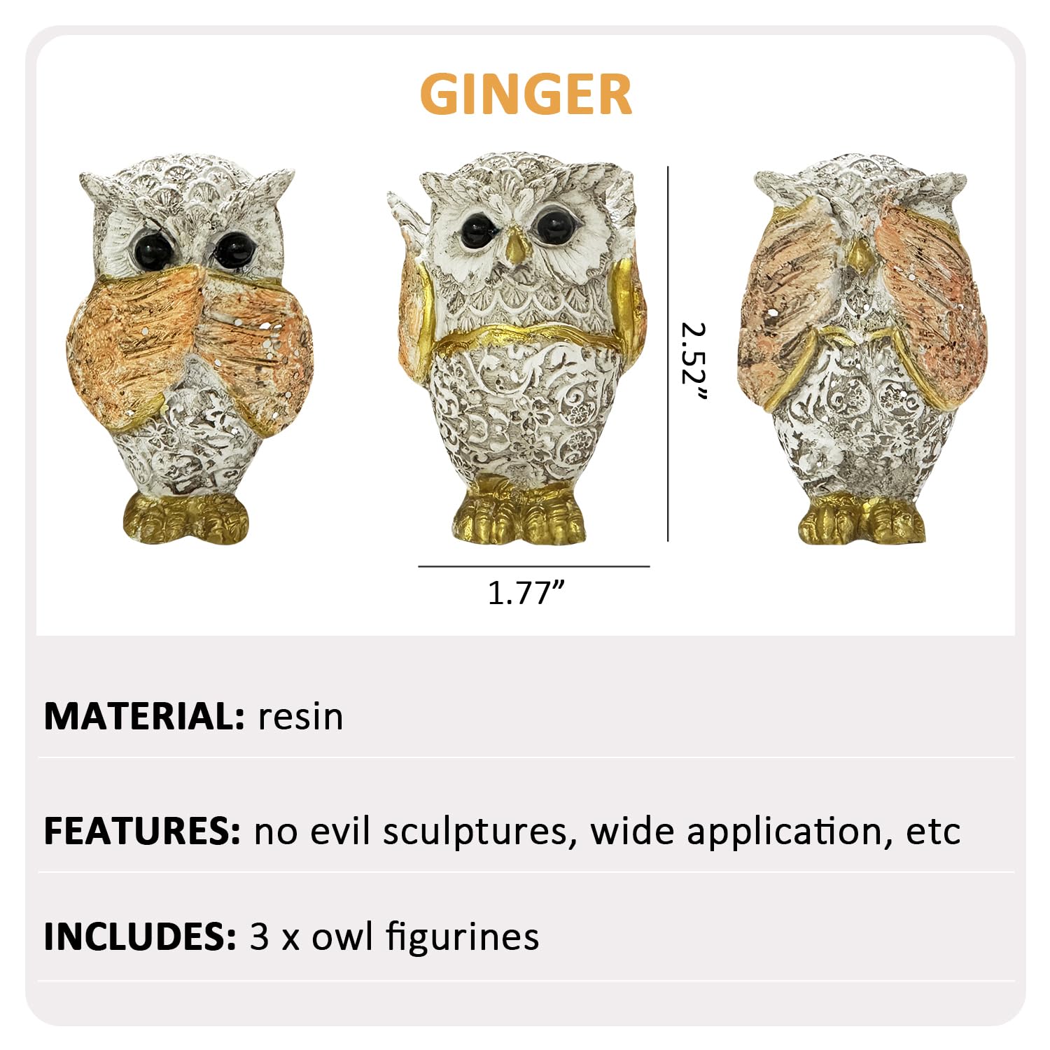 Amazon.co.jp: EHERDM フクロウ 置物3点セット 聞く 話す 邪悪な禅の