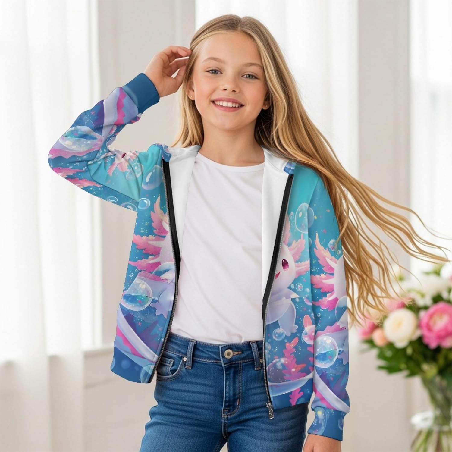Zip Up Animal Hoodie Girl Lightweight Oversized Hooded Sweatshirt Fall Thin Casual Hoodie Jacket Coat For Girl